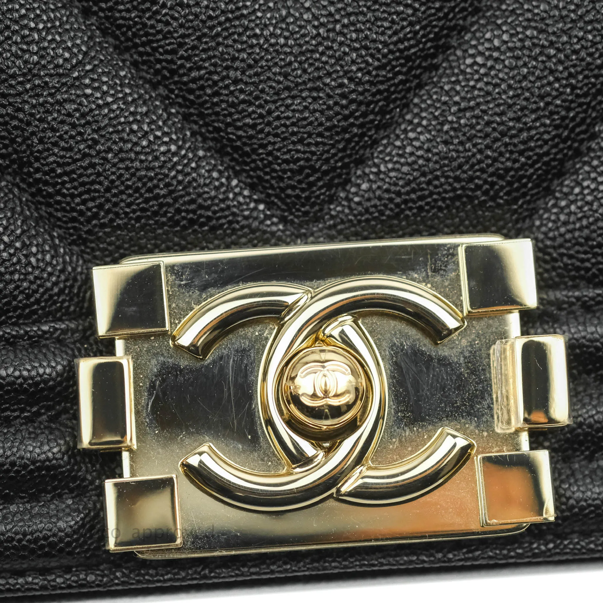 Chanel Chevron Medium Boy Black Grained Calfskin Gold Hardware