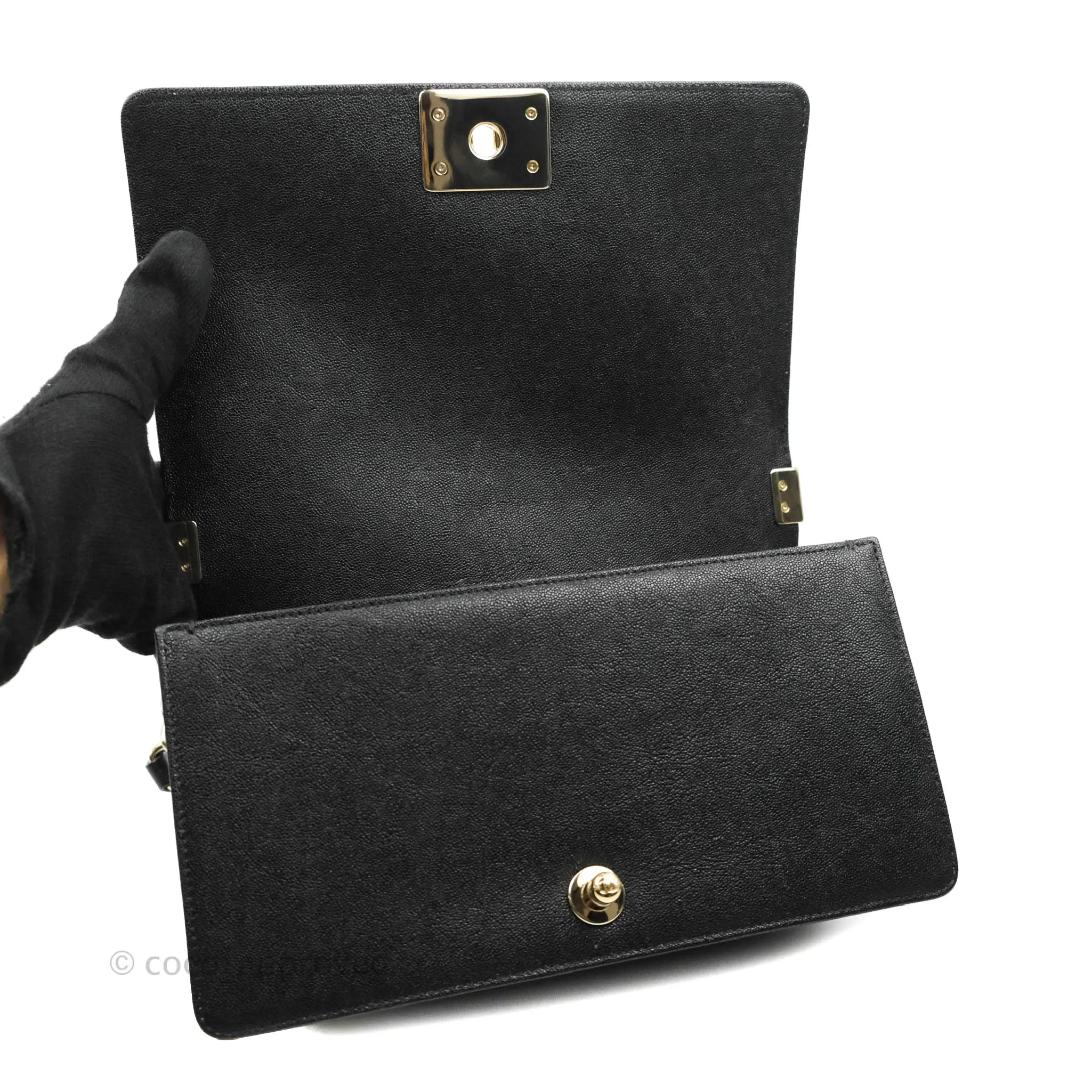 Chanel Chevron Medium Boy Black Grained Calfskin Gold Hardware