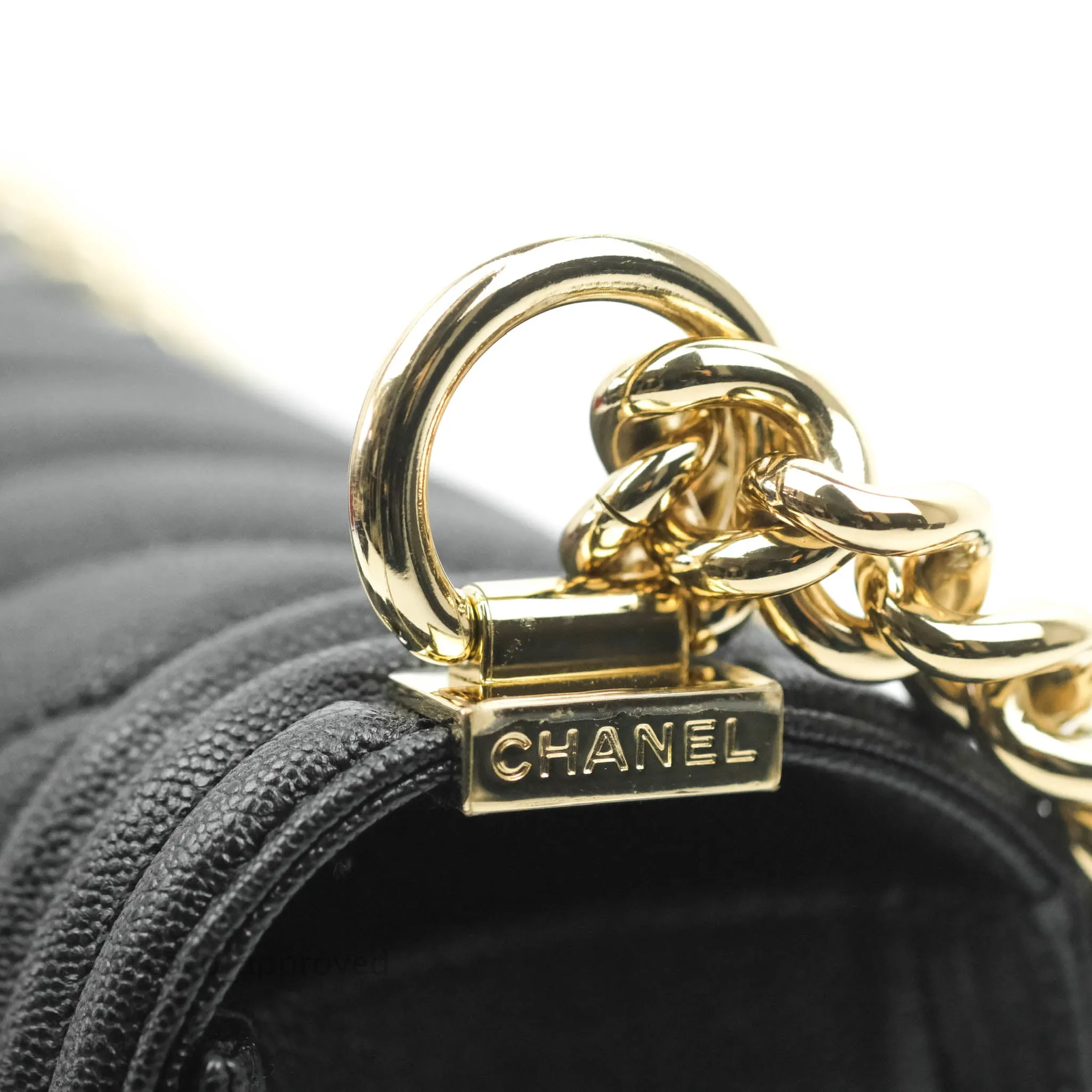 Chanel Chevron Medium Boy Black Grained Calfskin Gold Hardware