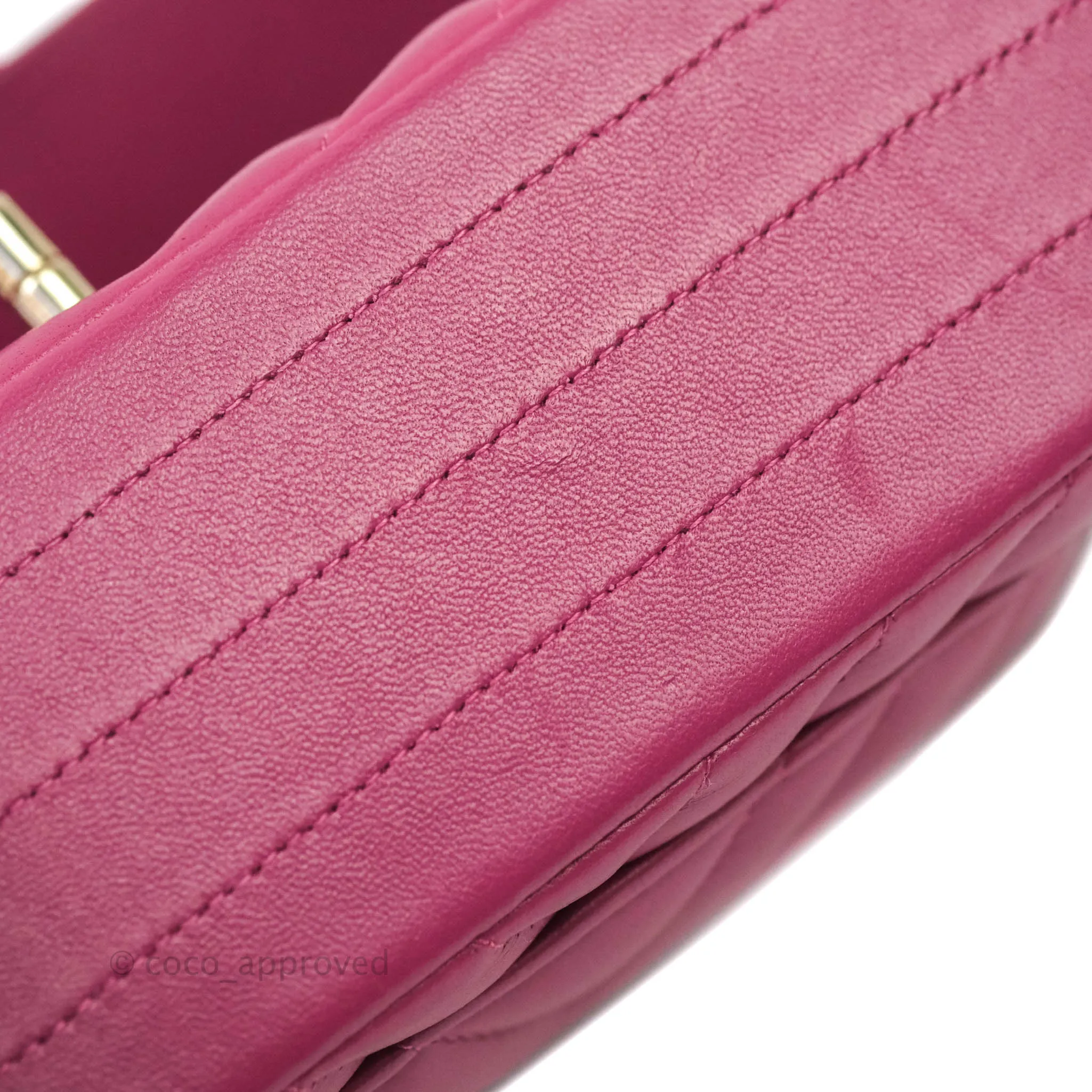 Chanel Chevron Mini Rectangular Lambskin Flap Bag Dark Pink Gold Hardware