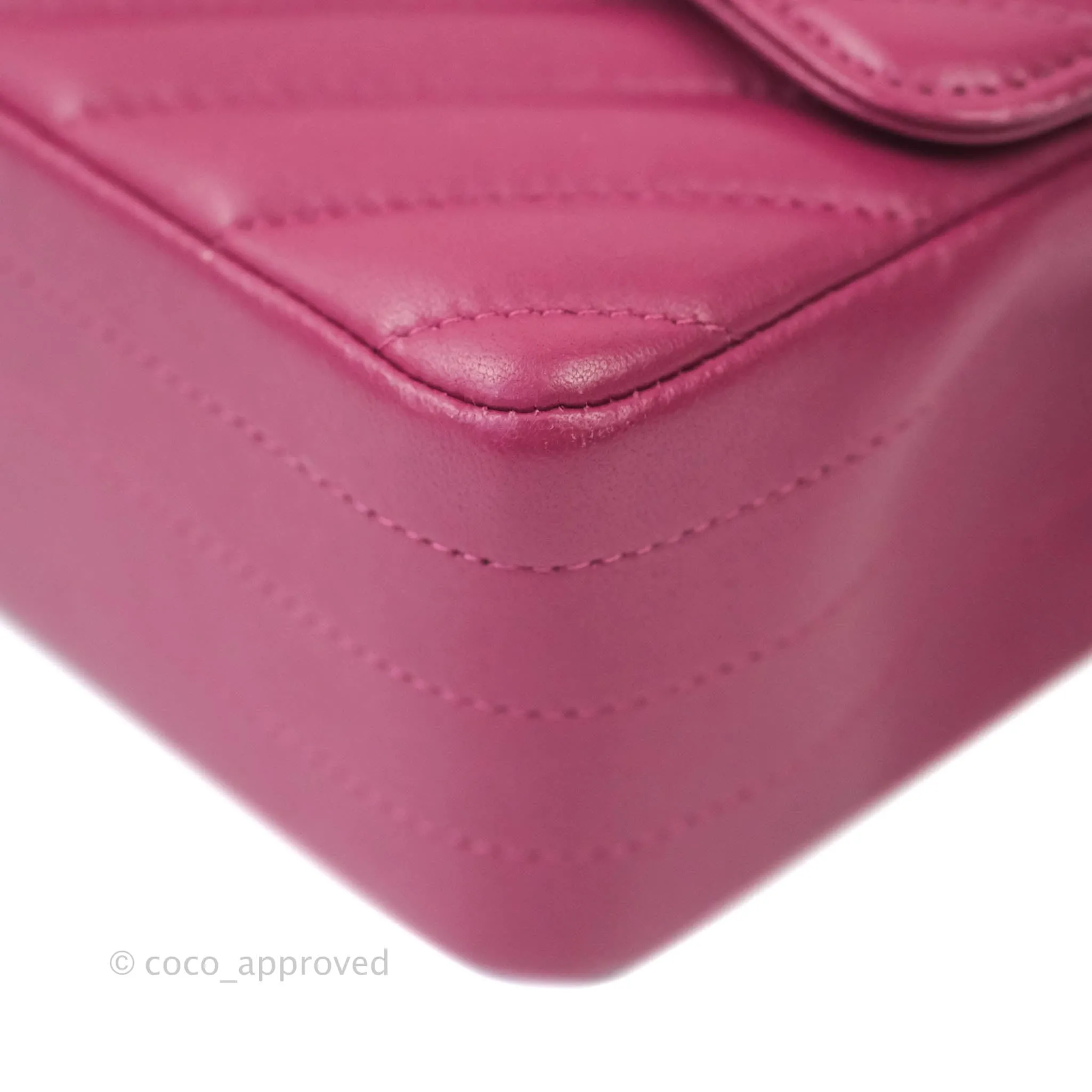 Chanel Chevron Mini Rectangular Lambskin Flap Bag Dark Pink Gold Hardware
