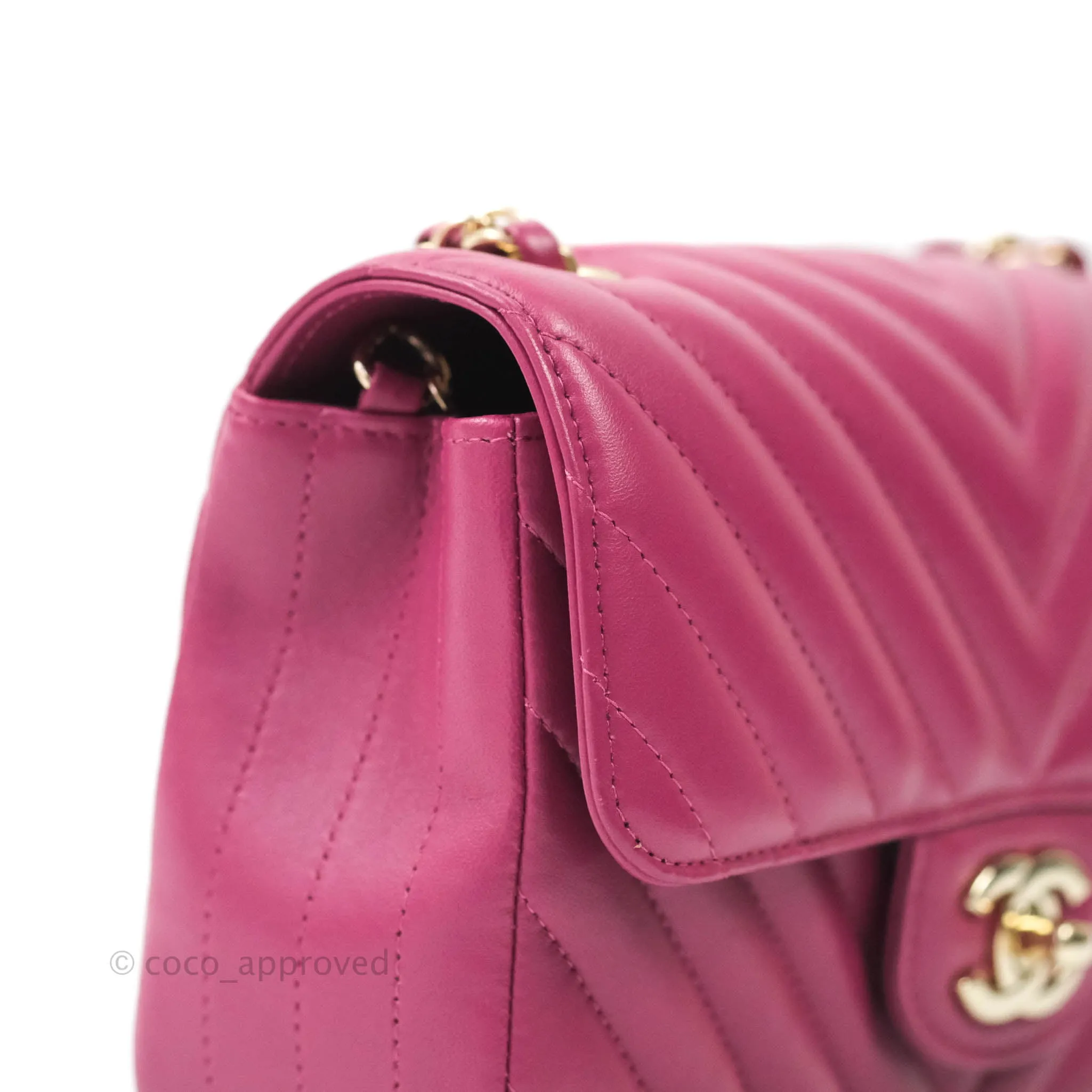 Chanel Chevron Mini Rectangular Lambskin Flap Bag Dark Pink Gold Hardware