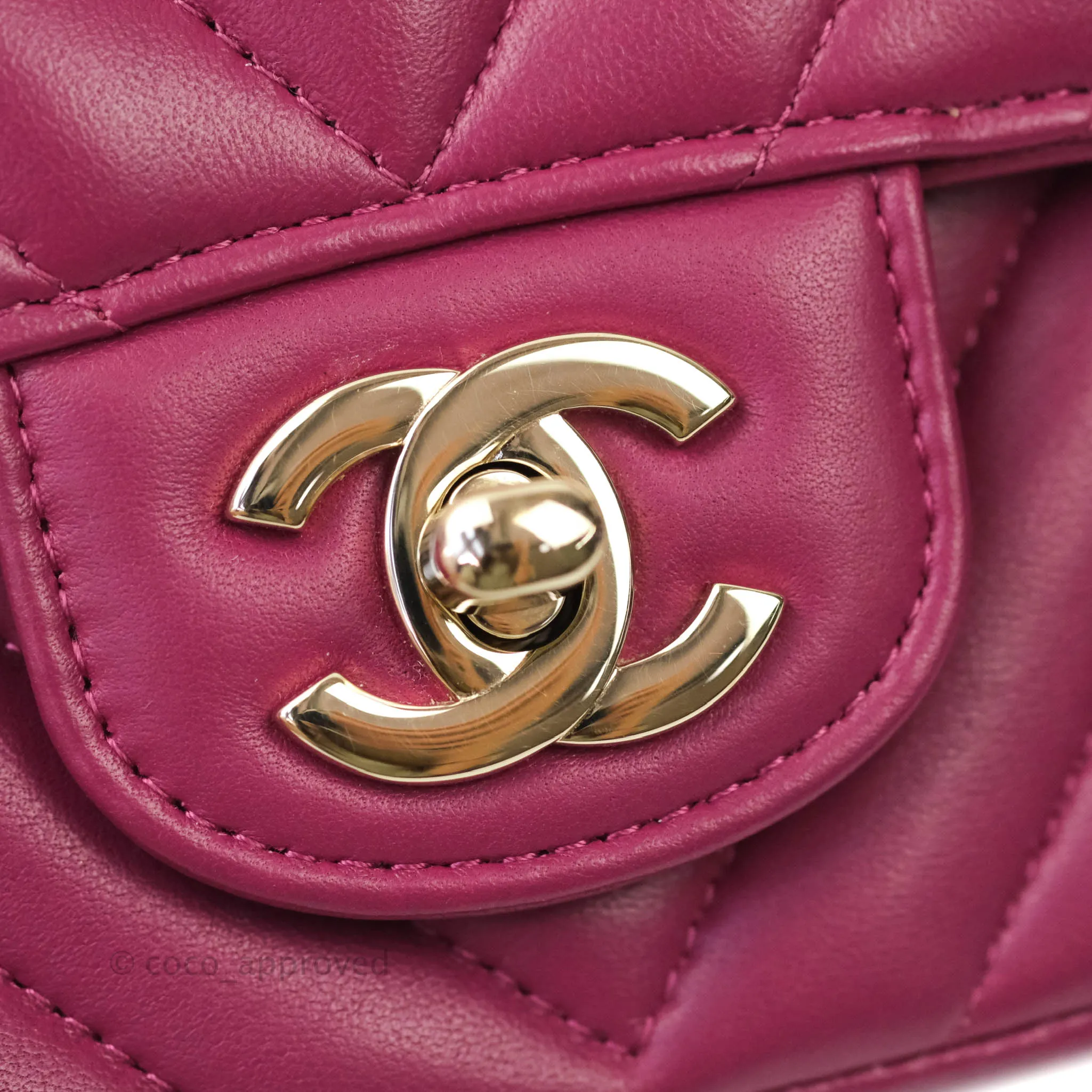 Chanel Chevron Mini Rectangular Lambskin Flap Bag Dark Pink Gold Hardware