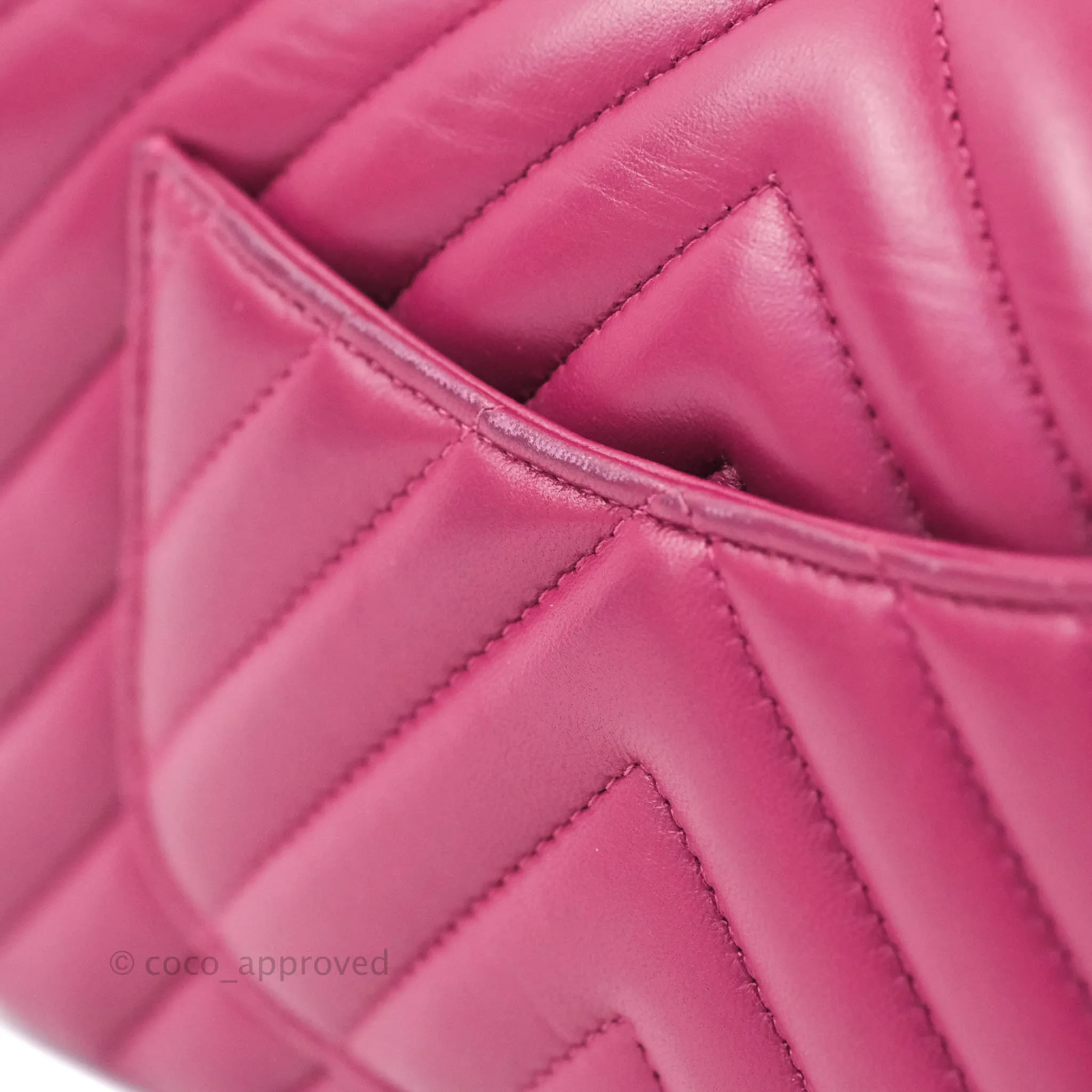 Chanel Chevron Mini Rectangular Lambskin Flap Bag Dark Pink Gold Hardware