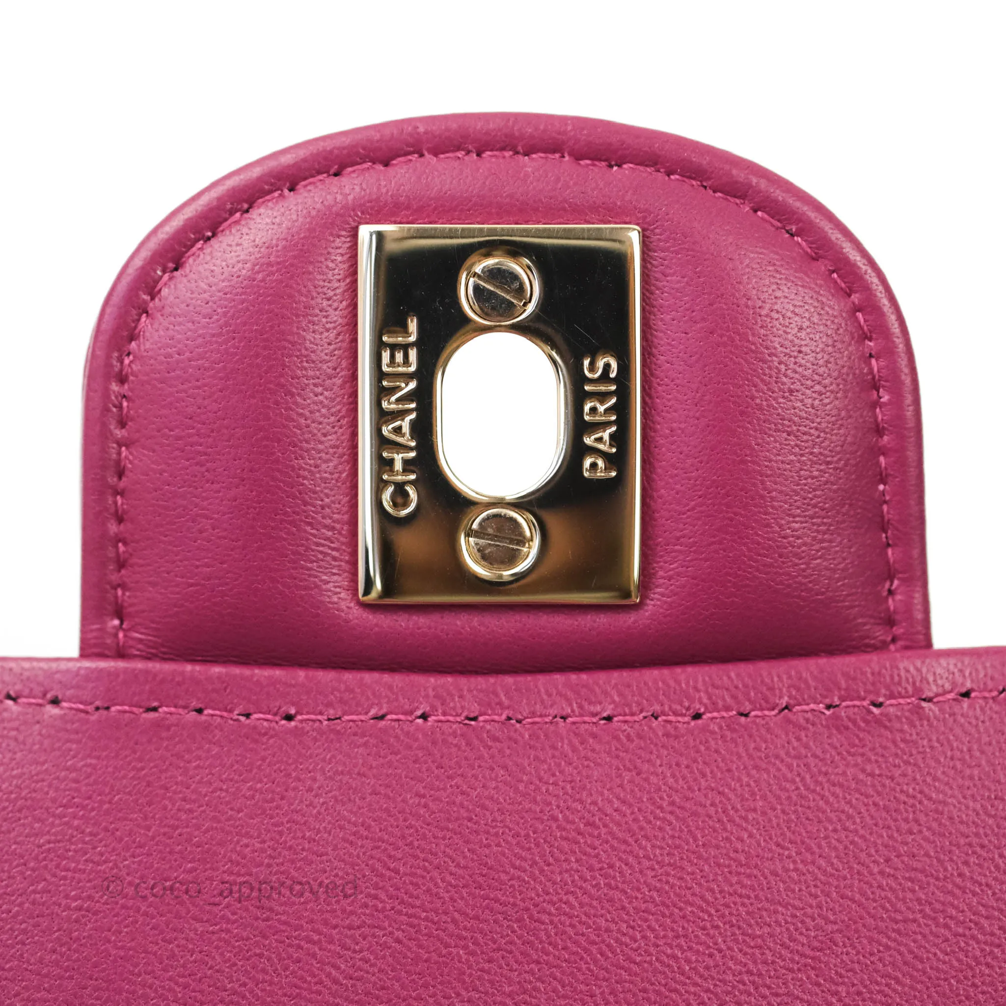 Chanel Chevron Mini Rectangular Lambskin Flap Bag Dark Pink Gold Hardware