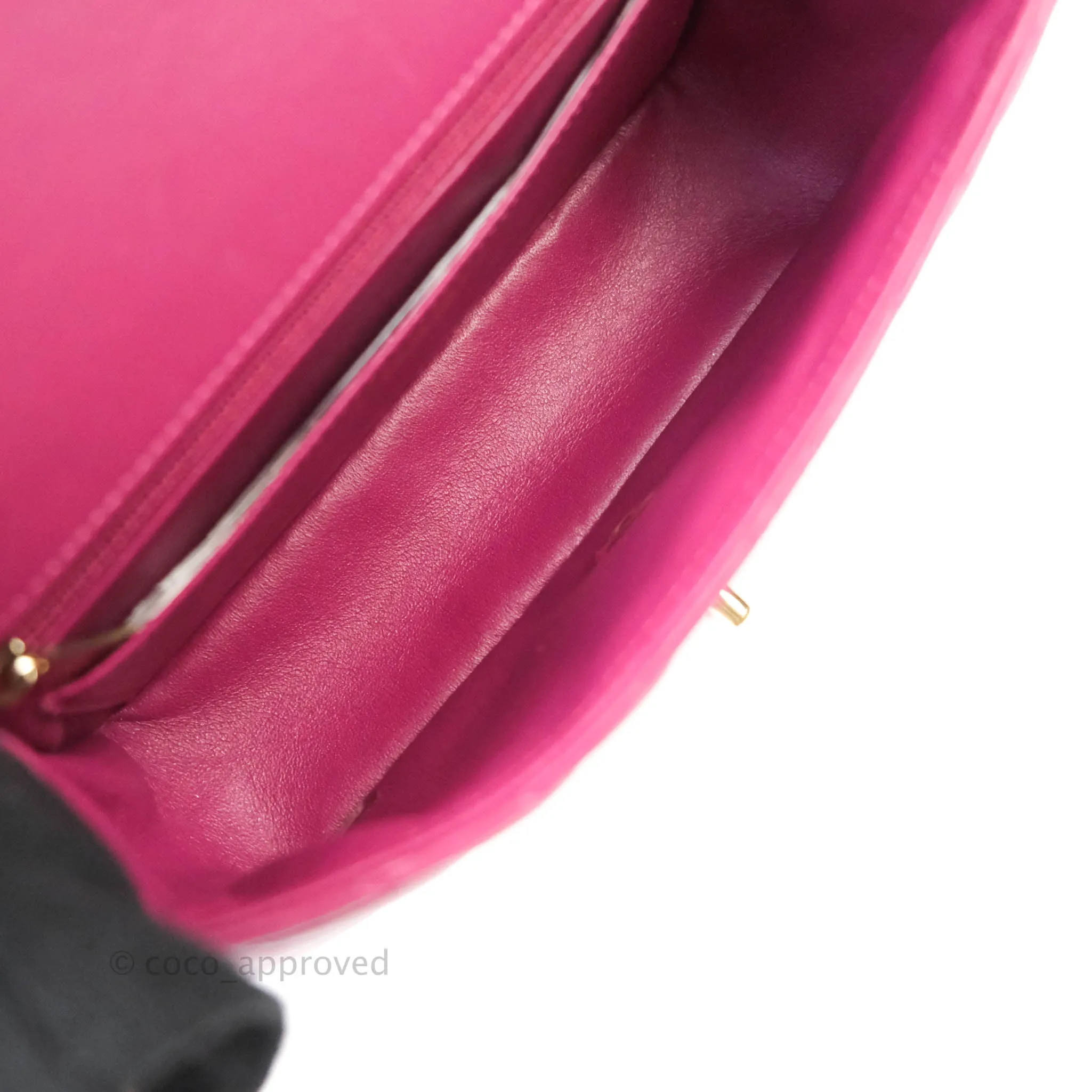 Chanel Chevron Mini Rectangular Lambskin Flap Bag Dark Pink Gold Hardware