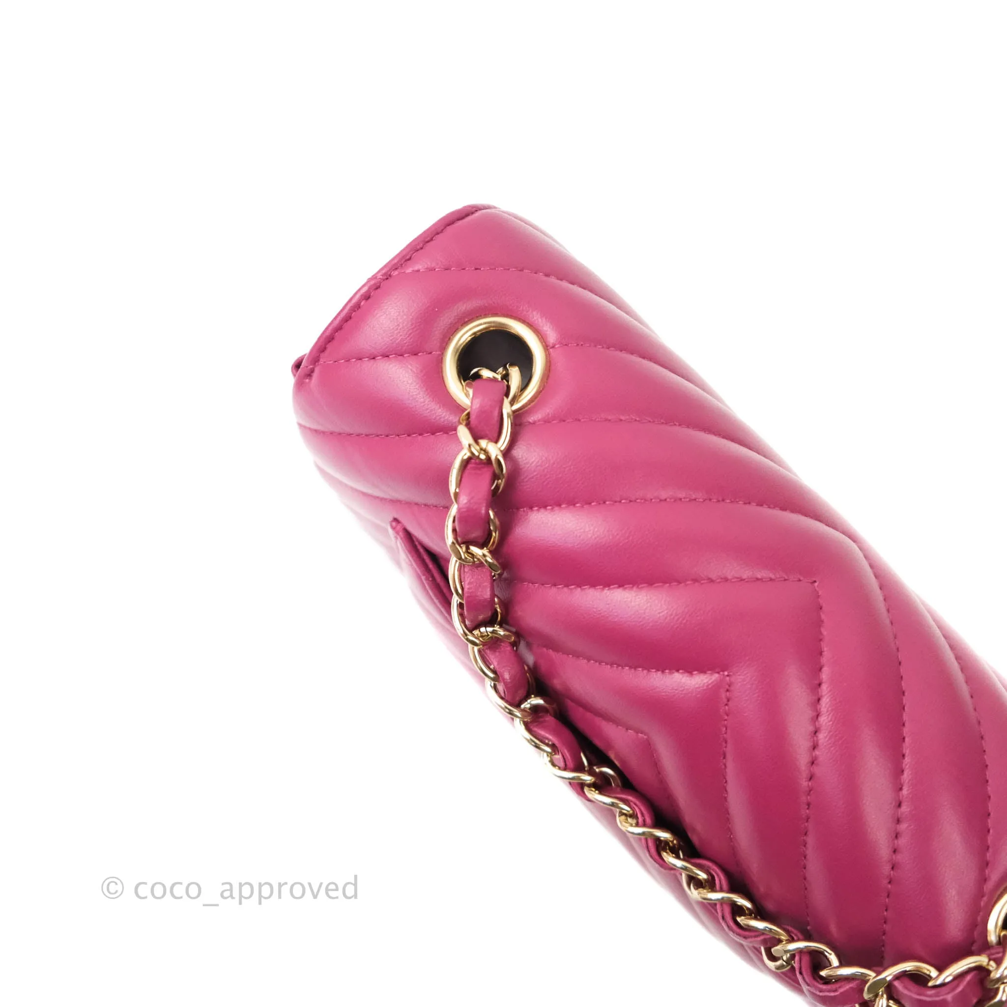 Chanel Chevron Mini Rectangular Lambskin Flap Bag Dark Pink Gold Hardware