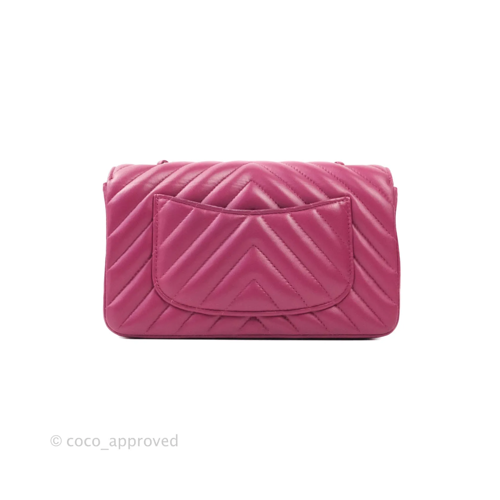 Chanel Chevron Mini Rectangular Lambskin Flap Bag Dark Pink Gold Hardware