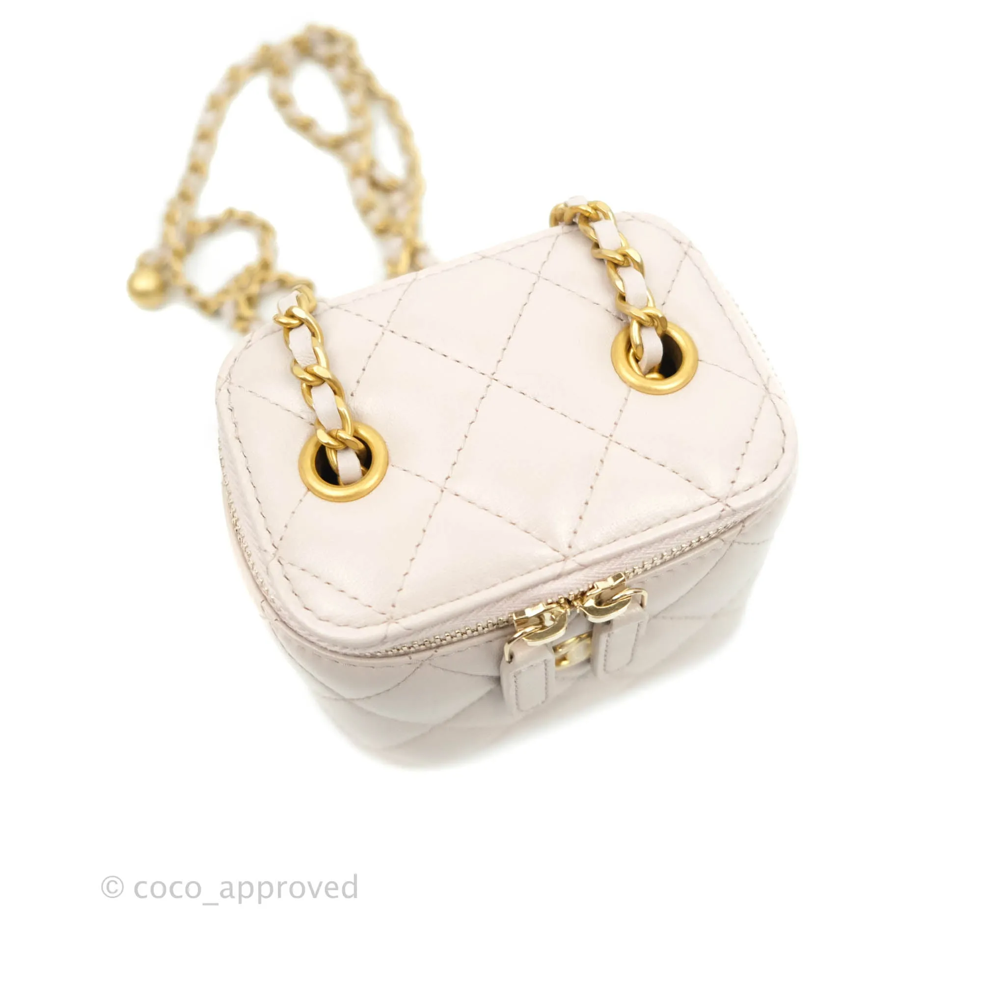 Chanel Classic Mini Pearl Crush Vanity With Chain Lilac Pink Lambskin Aged Gold Hardware