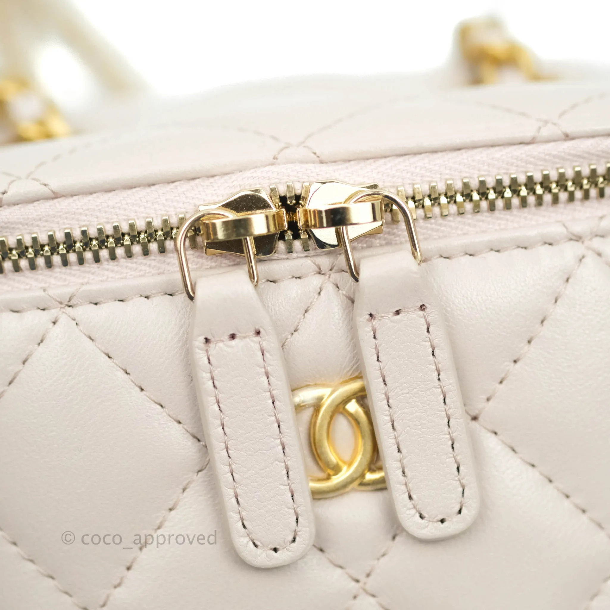 Chanel Classic Mini Pearl Crush Vanity With Chain Lilac Pink Lambskin Aged Gold Hardware