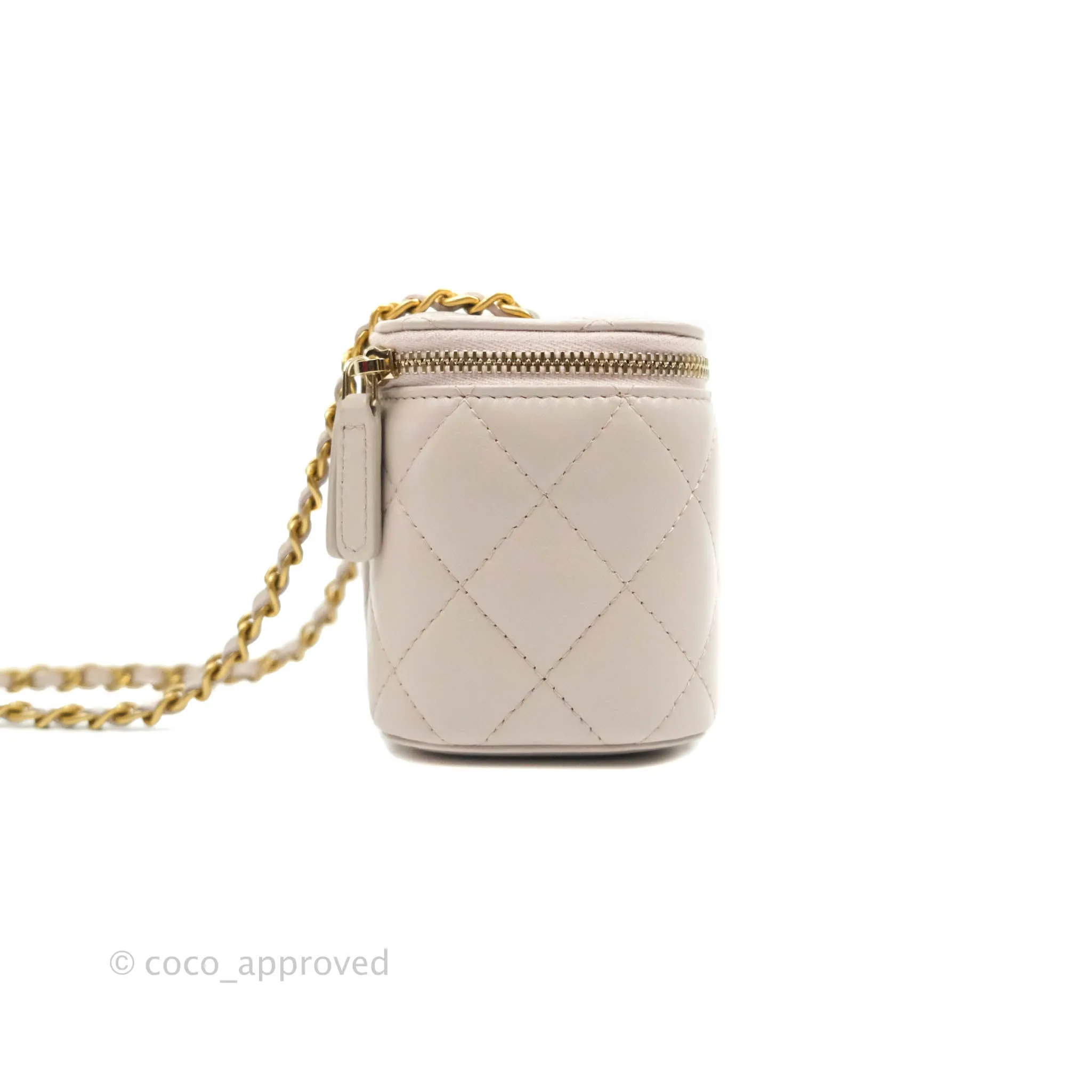 Chanel Classic Mini Pearl Crush Vanity With Chain Lilac Pink Lambskin Aged Gold Hardware