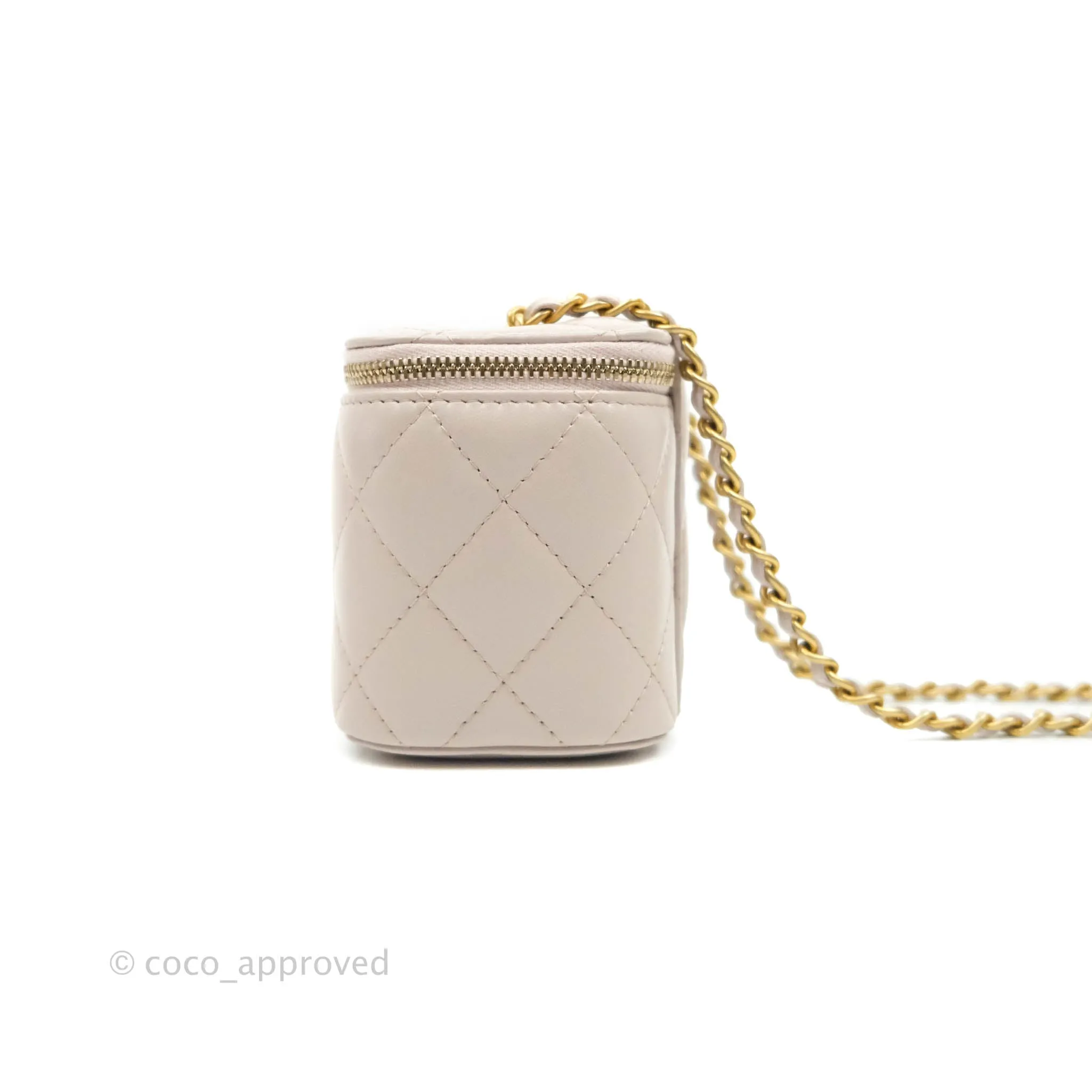 Chanel Classic Mini Pearl Crush Vanity With Chain Lilac Pink Lambskin Aged Gold Hardware