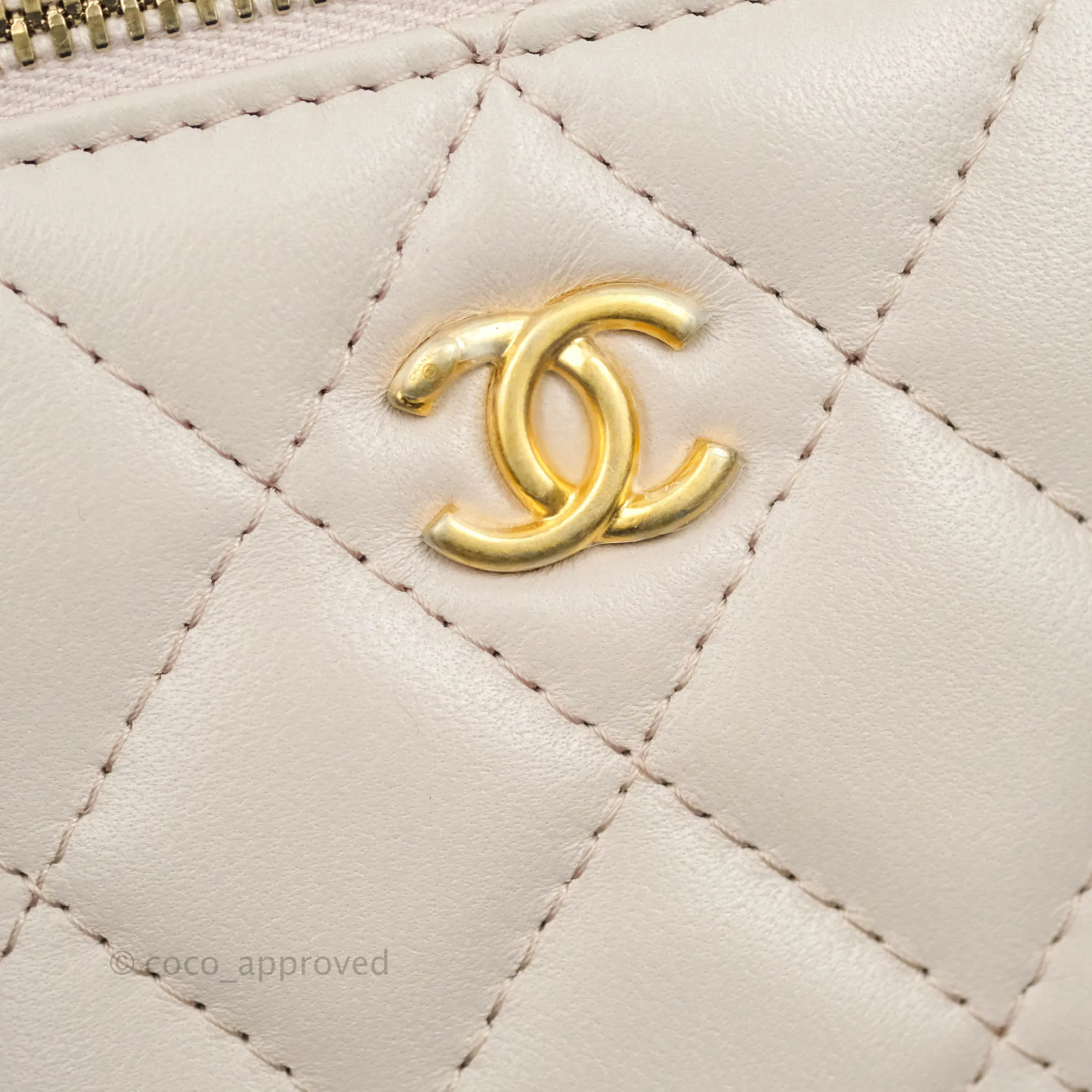 Chanel Classic Mini Pearl Crush Vanity With Chain Lilac Pink Lambskin Aged Gold Hardware