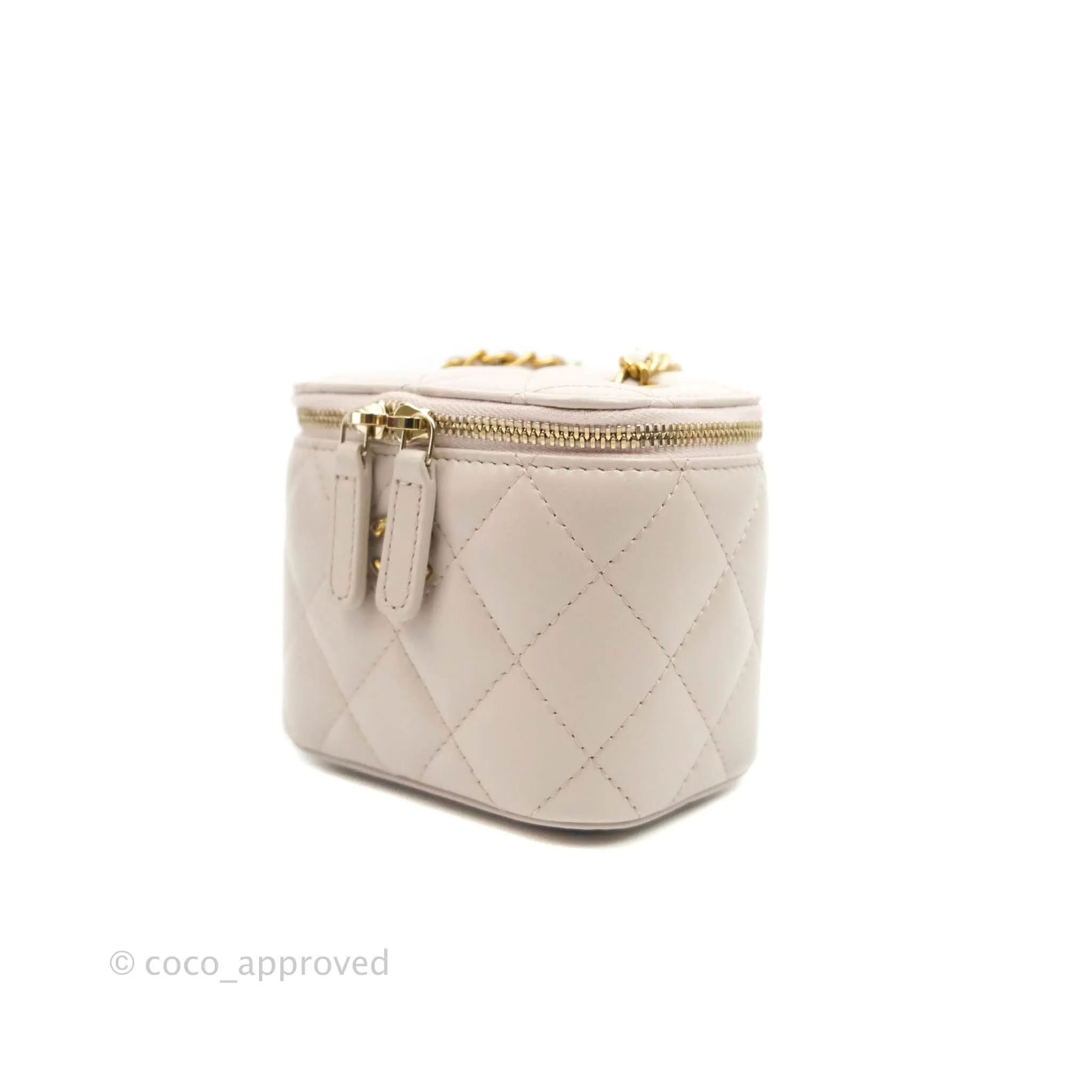 Chanel Classic Mini Pearl Crush Vanity With Chain Lilac Pink Lambskin Aged Gold Hardware