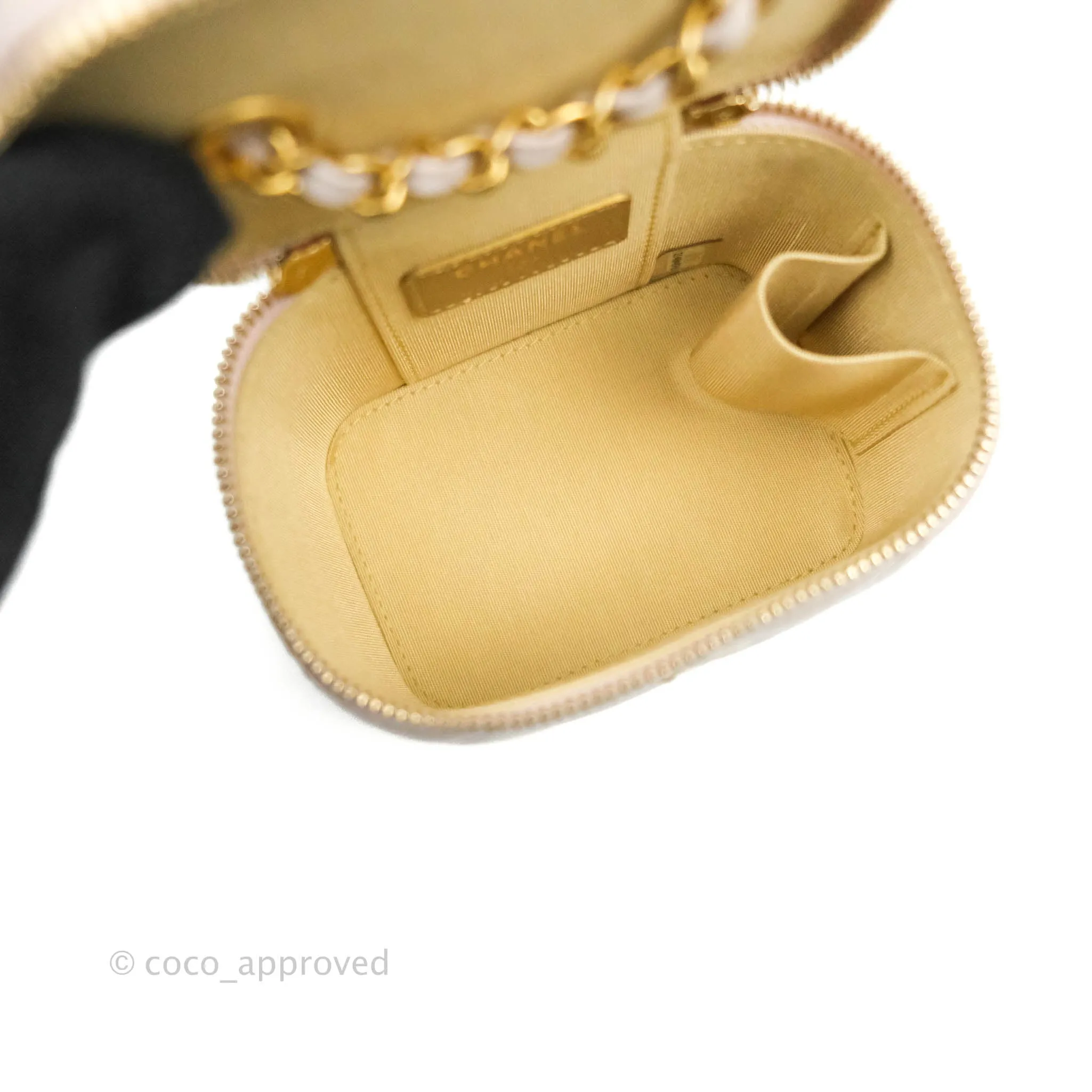Chanel Classic Mini Pearl Crush Vanity With Chain Lilac Pink Lambskin Aged Gold Hardware