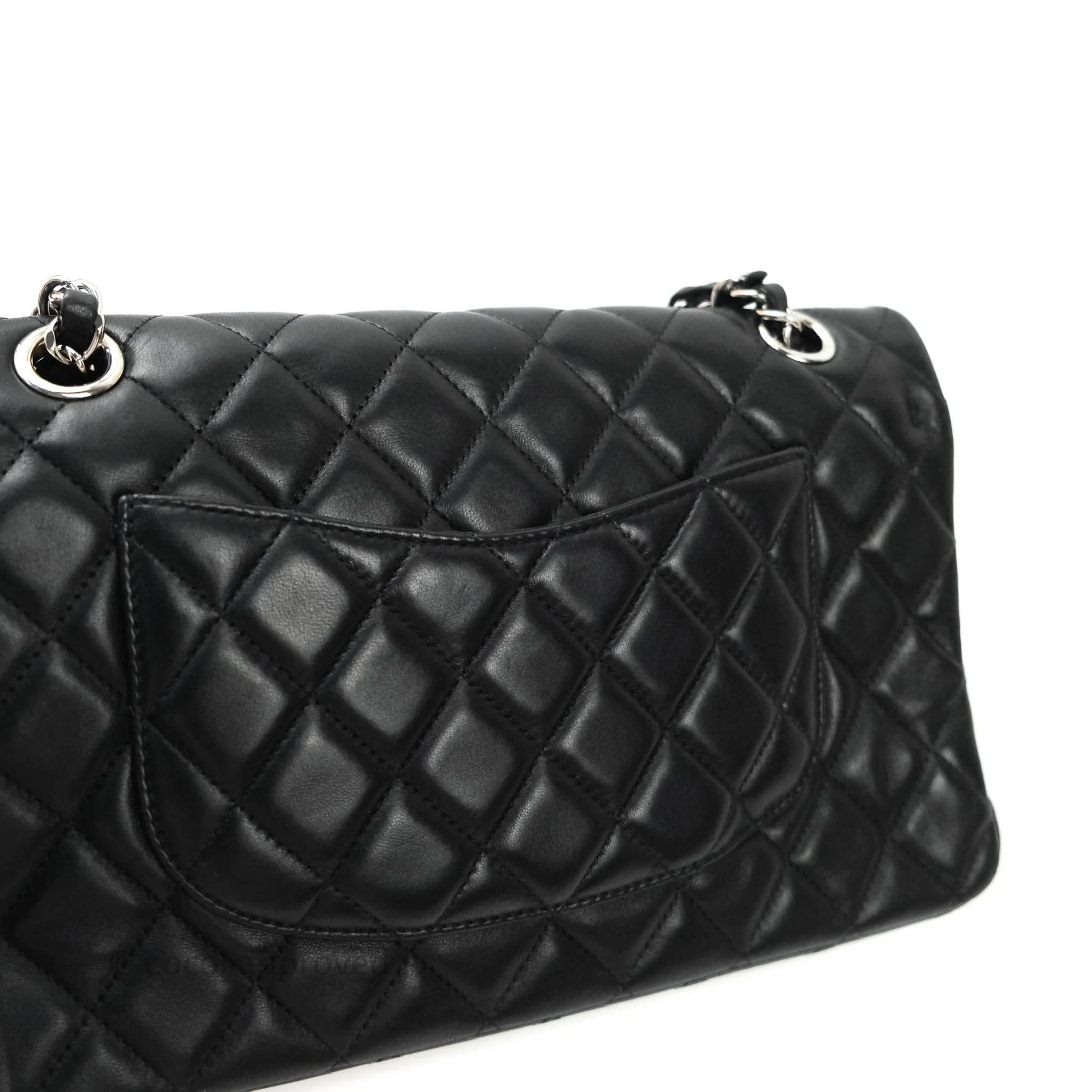 Chanel Classic M/L Medium Flap Bag Valentine Limited Edition Black Lambskin Silver Hardware