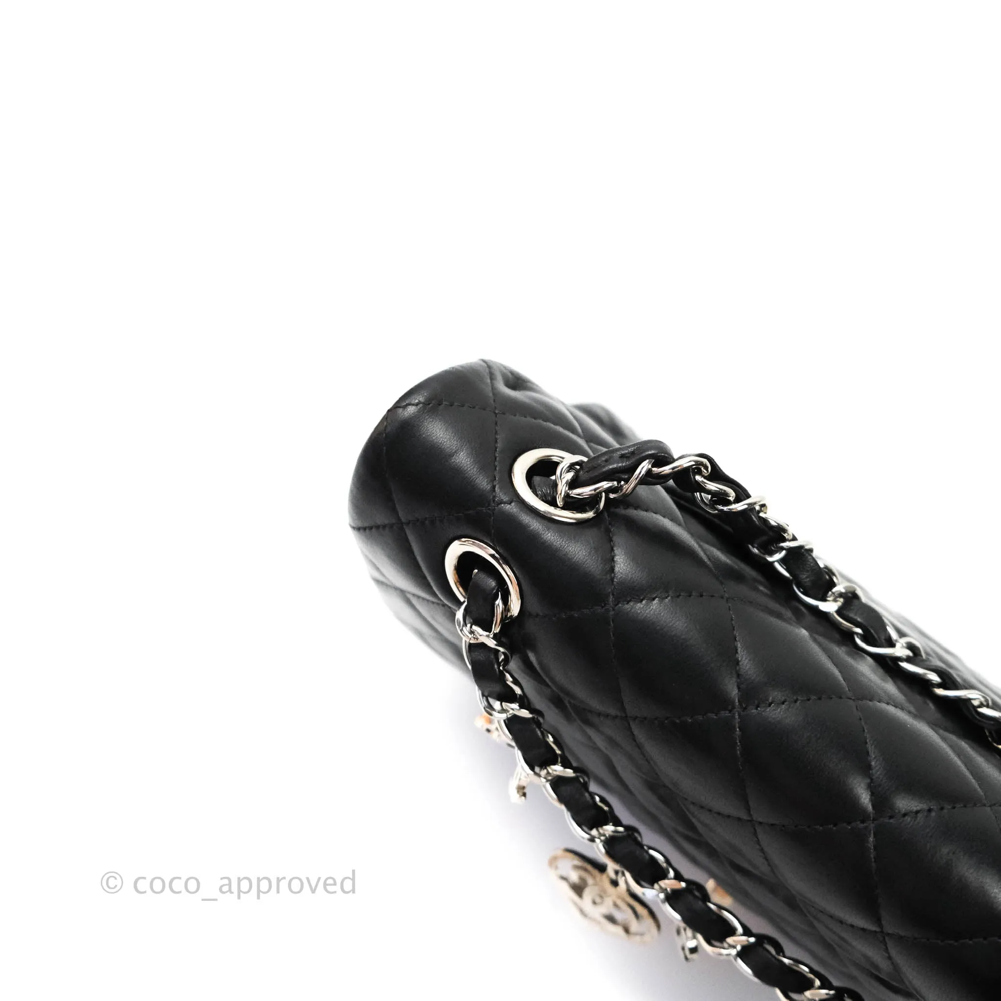 Chanel Classic M/L Medium Flap Bag Valentine Limited Edition Black Lambskin Silver Hardware