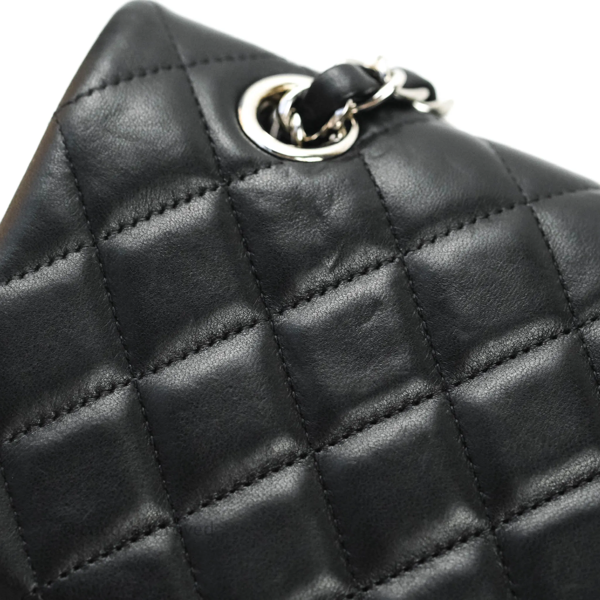 Chanel Classic M/L Medium Flap Bag Valentine Limited Edition Black Lambskin Silver Hardware