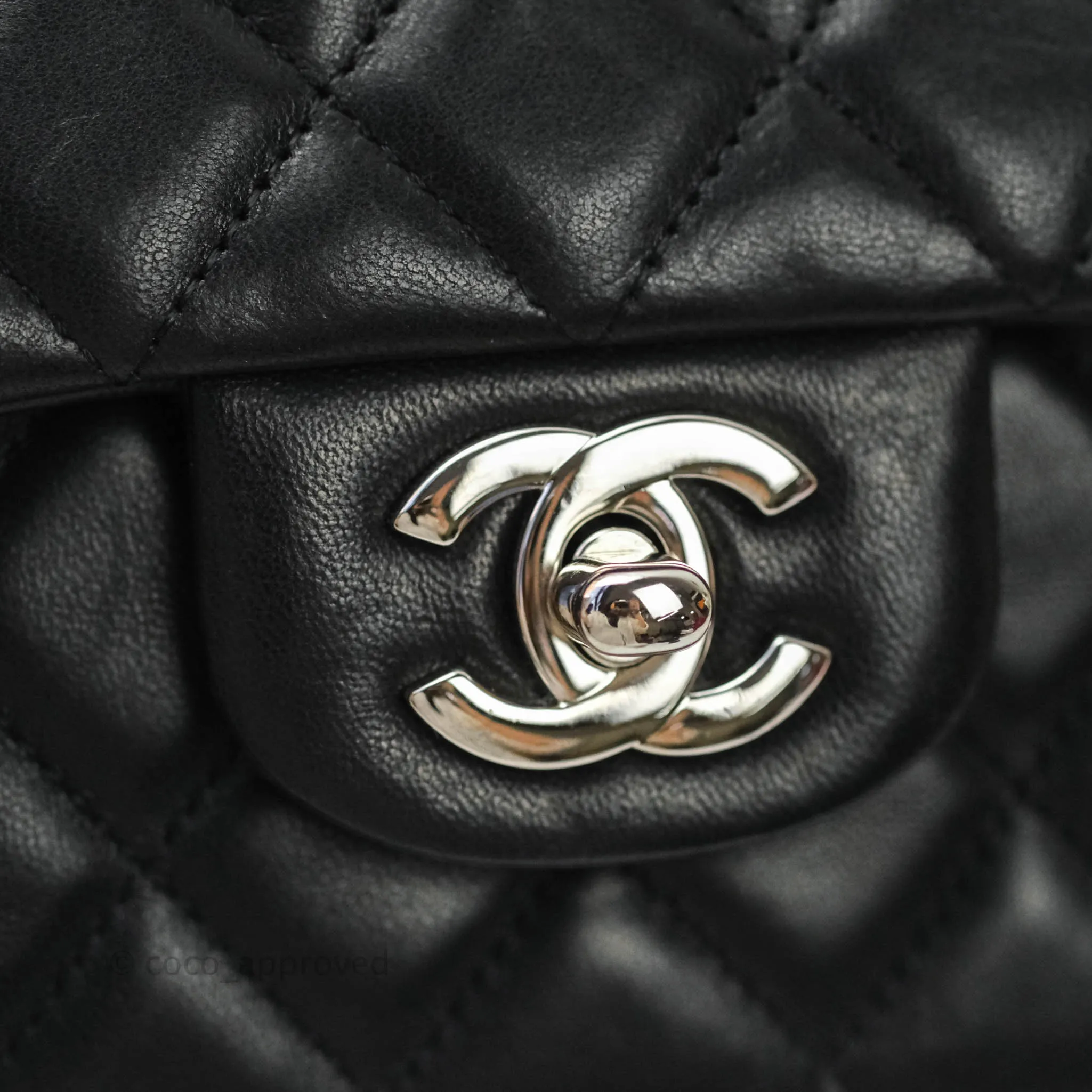 Chanel Classic M/L Medium Flap Bag Valentine Limited Edition Black Lambskin Silver Hardware