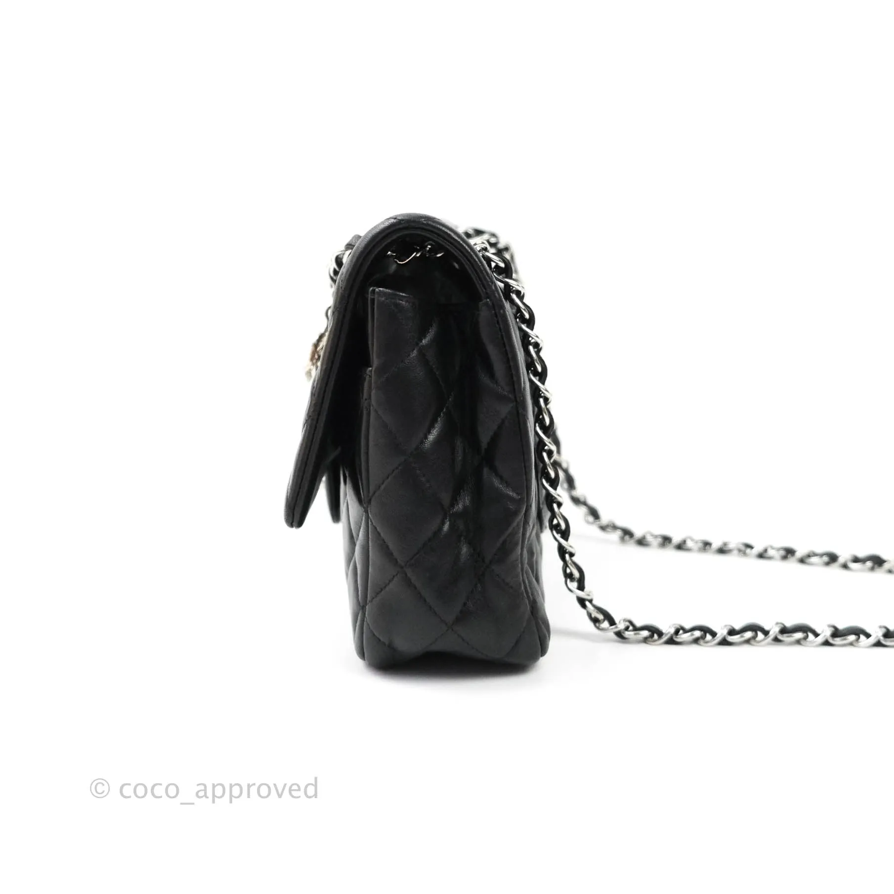 Chanel Classic M/L Medium Flap Bag Valentine Limited Edition Black Lambskin Silver Hardware