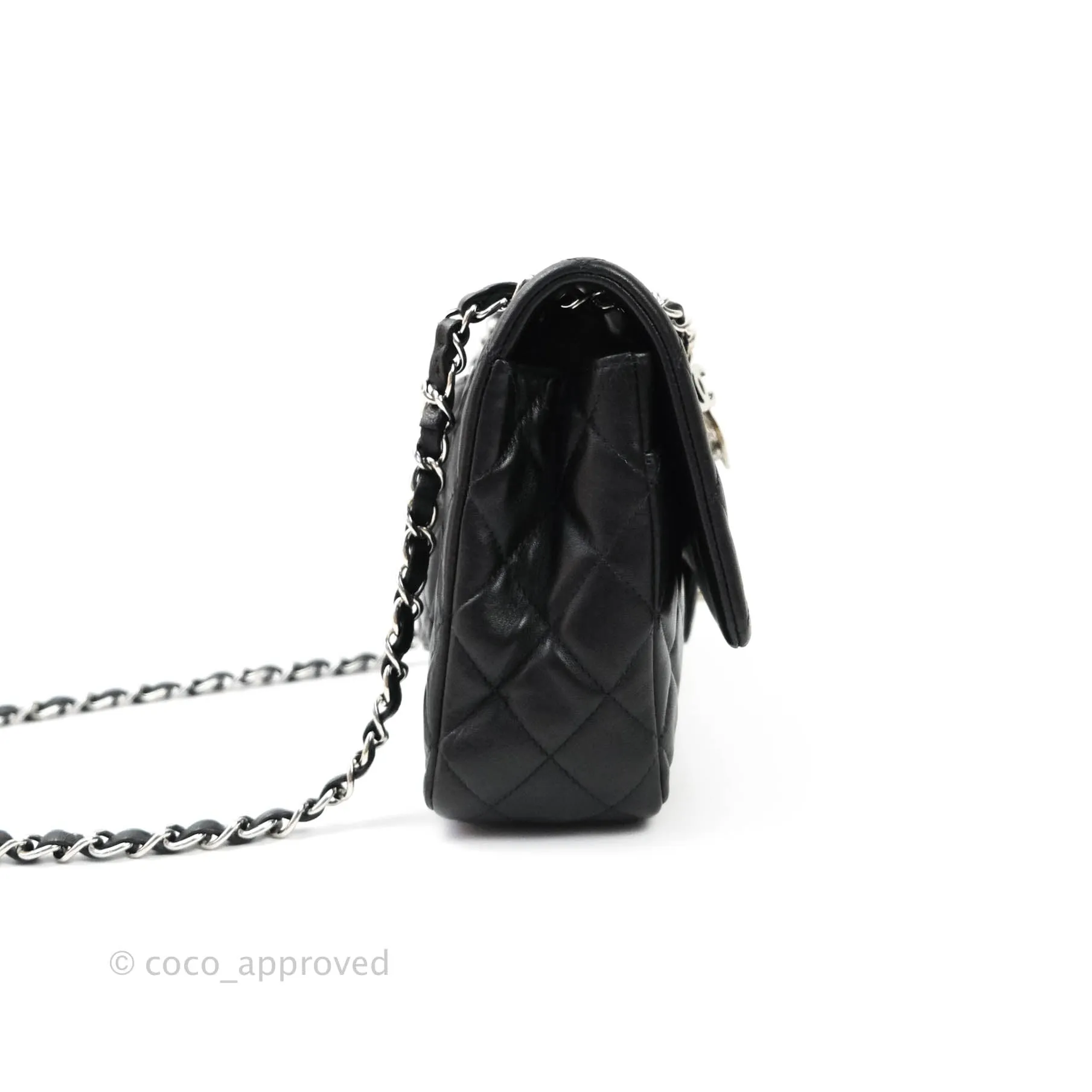 Chanel Classic M/L Medium Flap Bag Valentine Limited Edition Black Lambskin Silver Hardware