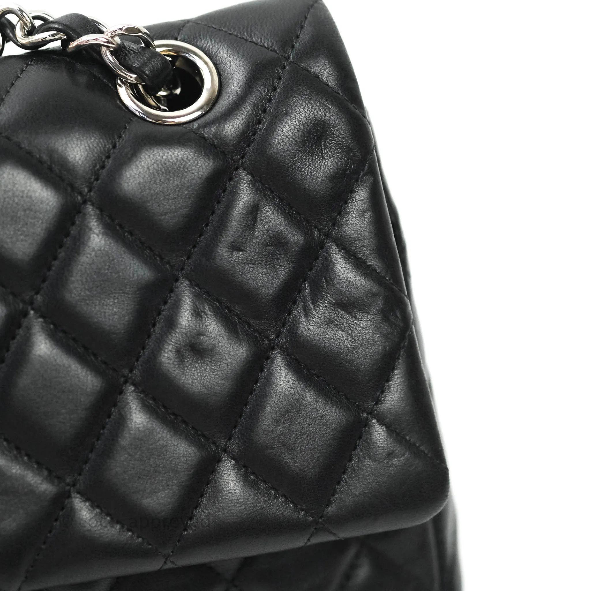 Chanel Classic M/L Medium Flap Bag Valentine Limited Edition Black Lambskin Silver Hardware