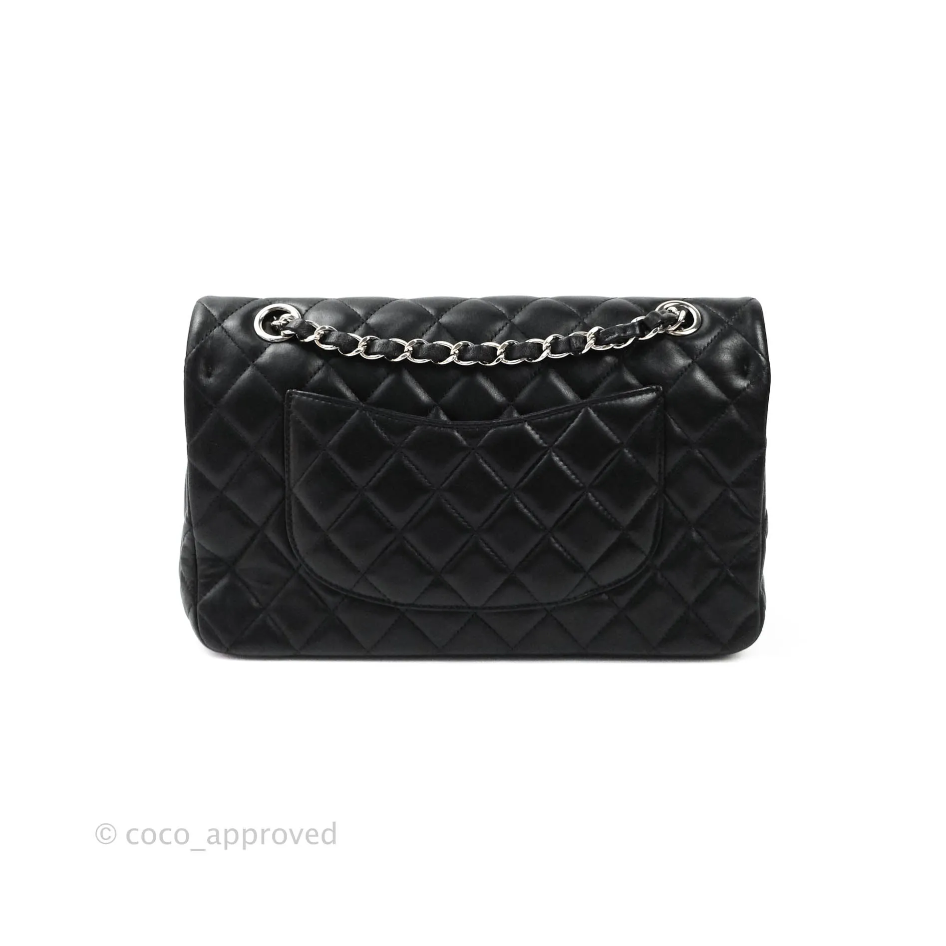 Chanel Classic M/L Medium Flap Bag Valentine Limited Edition Black Lambskin Silver Hardware