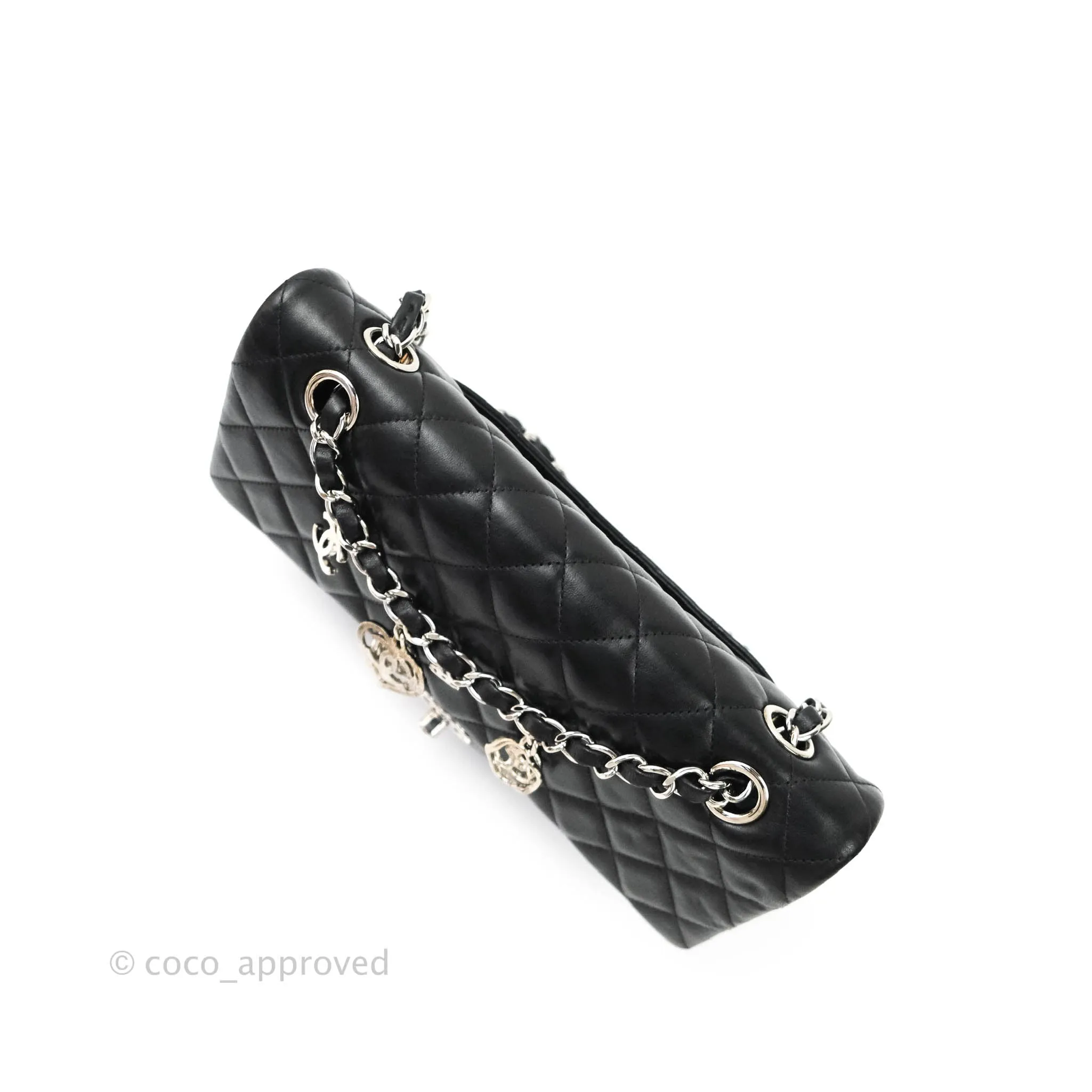 Chanel Classic M/L Medium Flap Bag Valentine Limited Edition Black Lambskin Silver Hardware