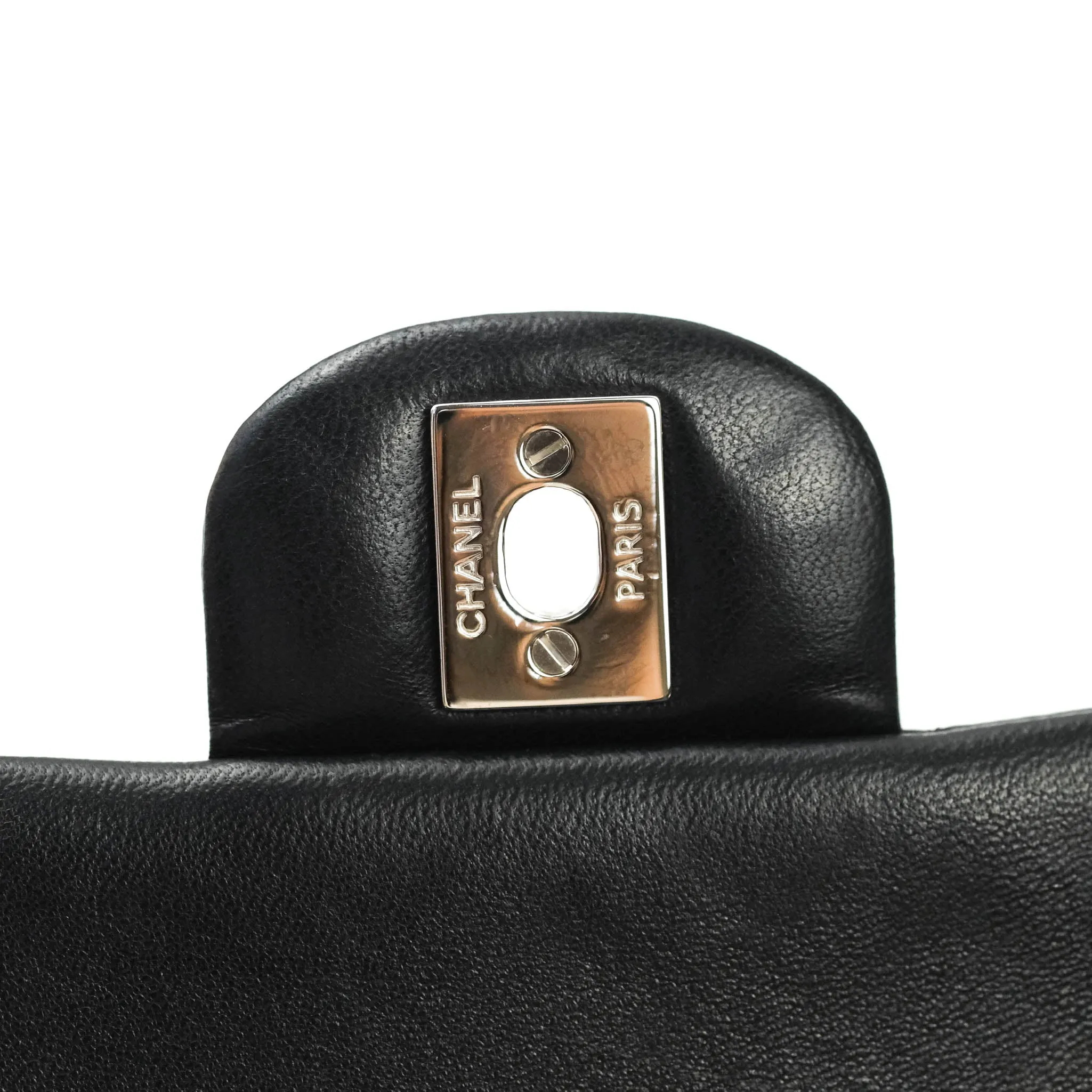 Chanel Classic M/L Medium Flap Bag Valentine Limited Edition Black Lambskin Silver Hardware