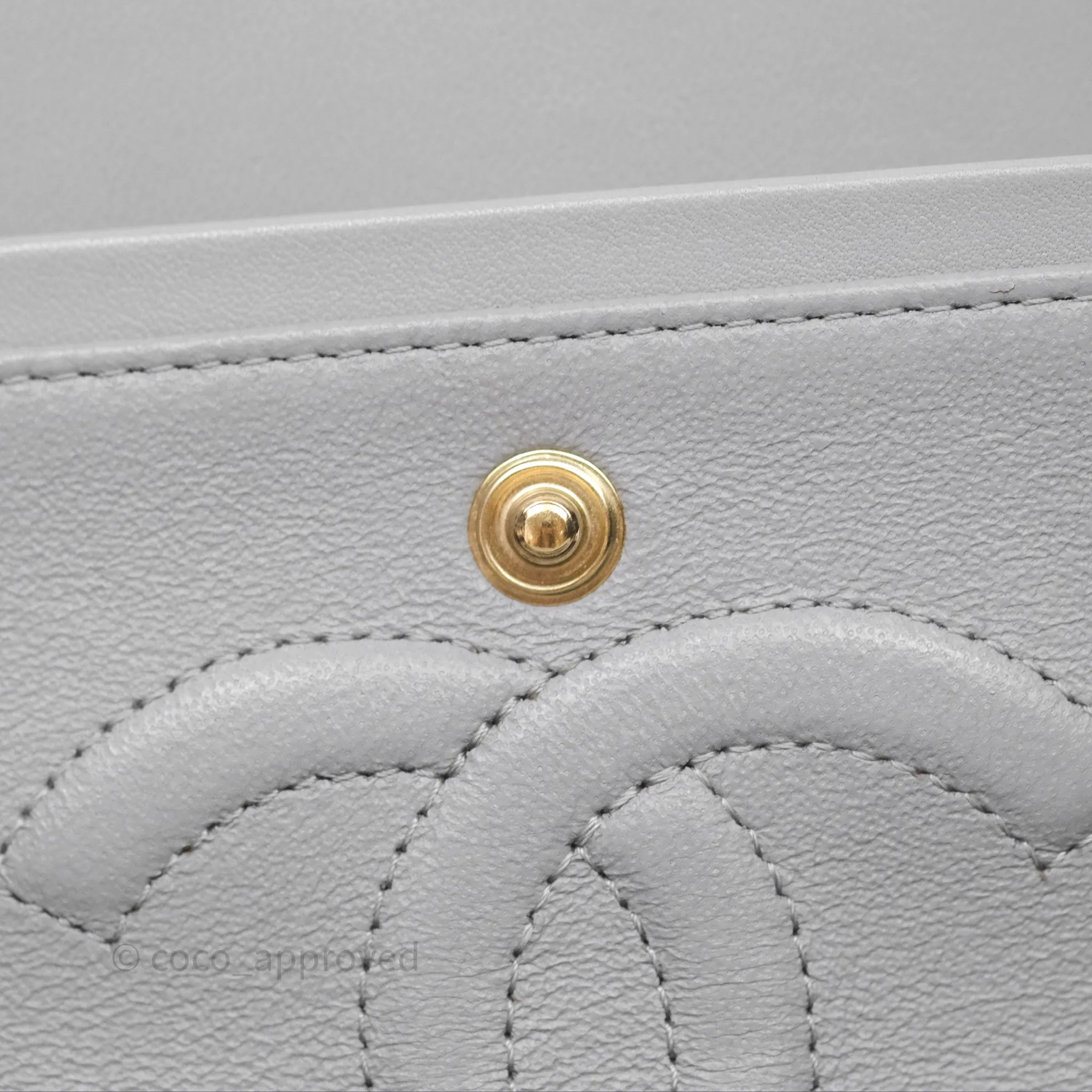 Chanel Classic M/L Medium Flap Chevron Grey Lambskin Gold Hardware