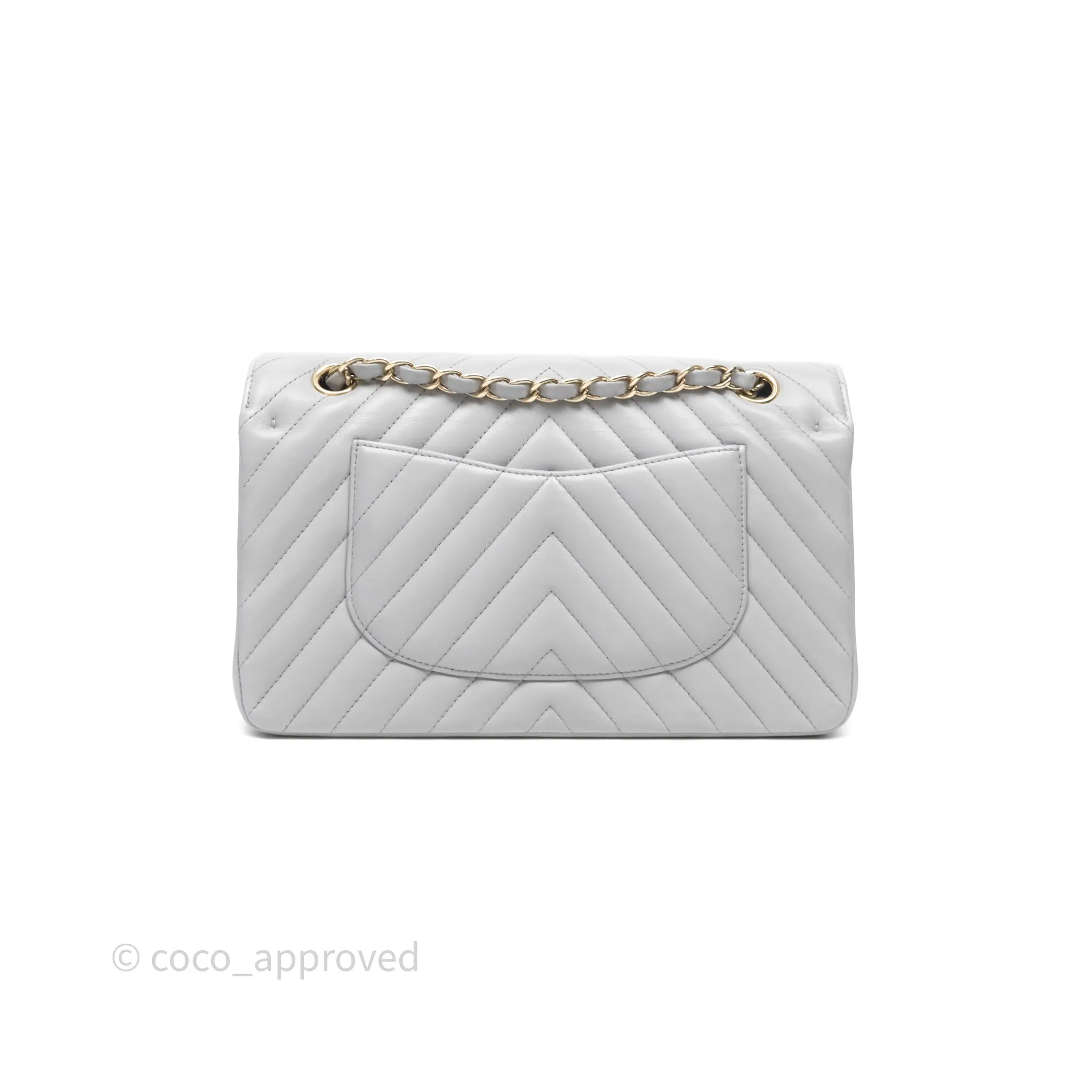 Chanel Classic M/L Medium Flap Chevron Grey Lambskin Gold Hardware