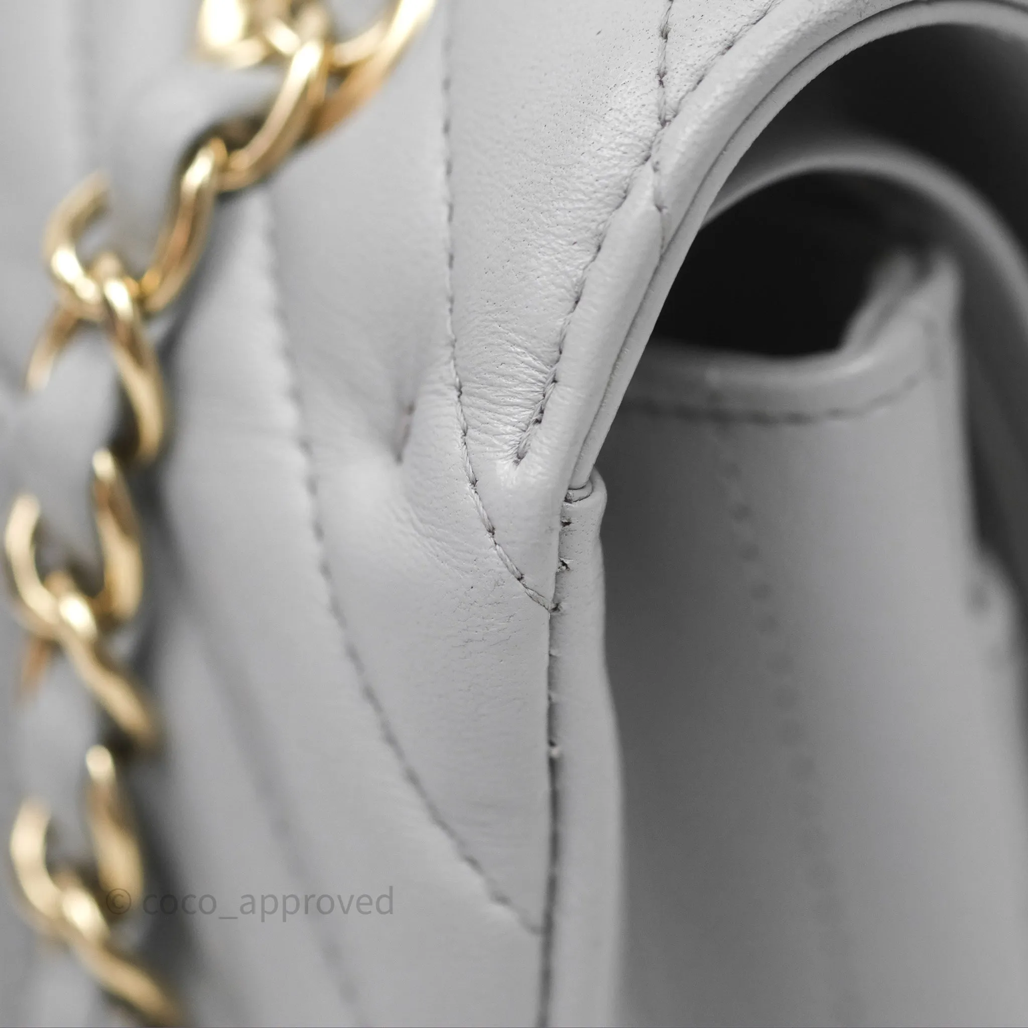 Chanel Classic M/L Medium Flap Chevron Grey Lambskin Gold Hardware