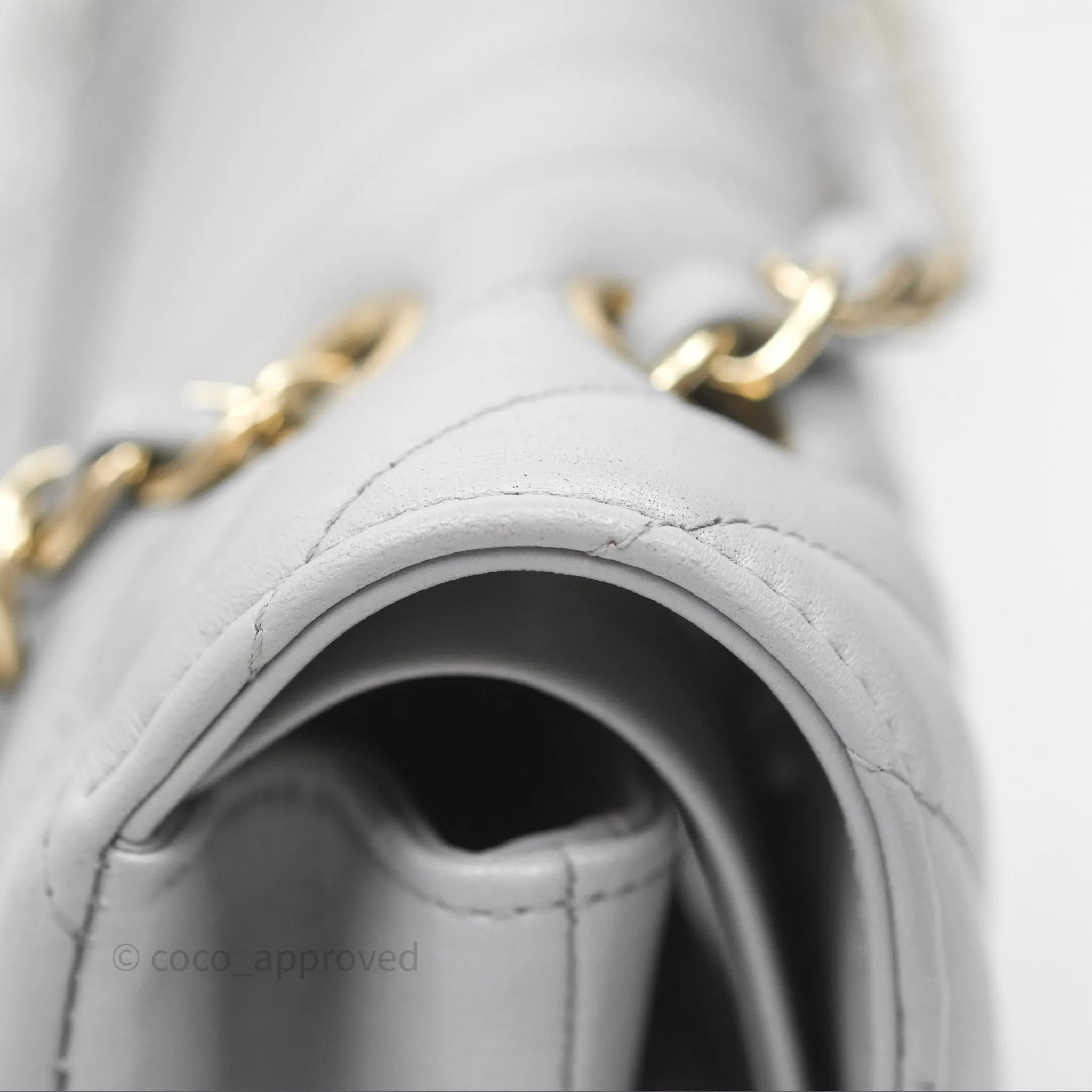 Chanel Classic M/L Medium Flap Chevron Grey Lambskin Gold Hardware