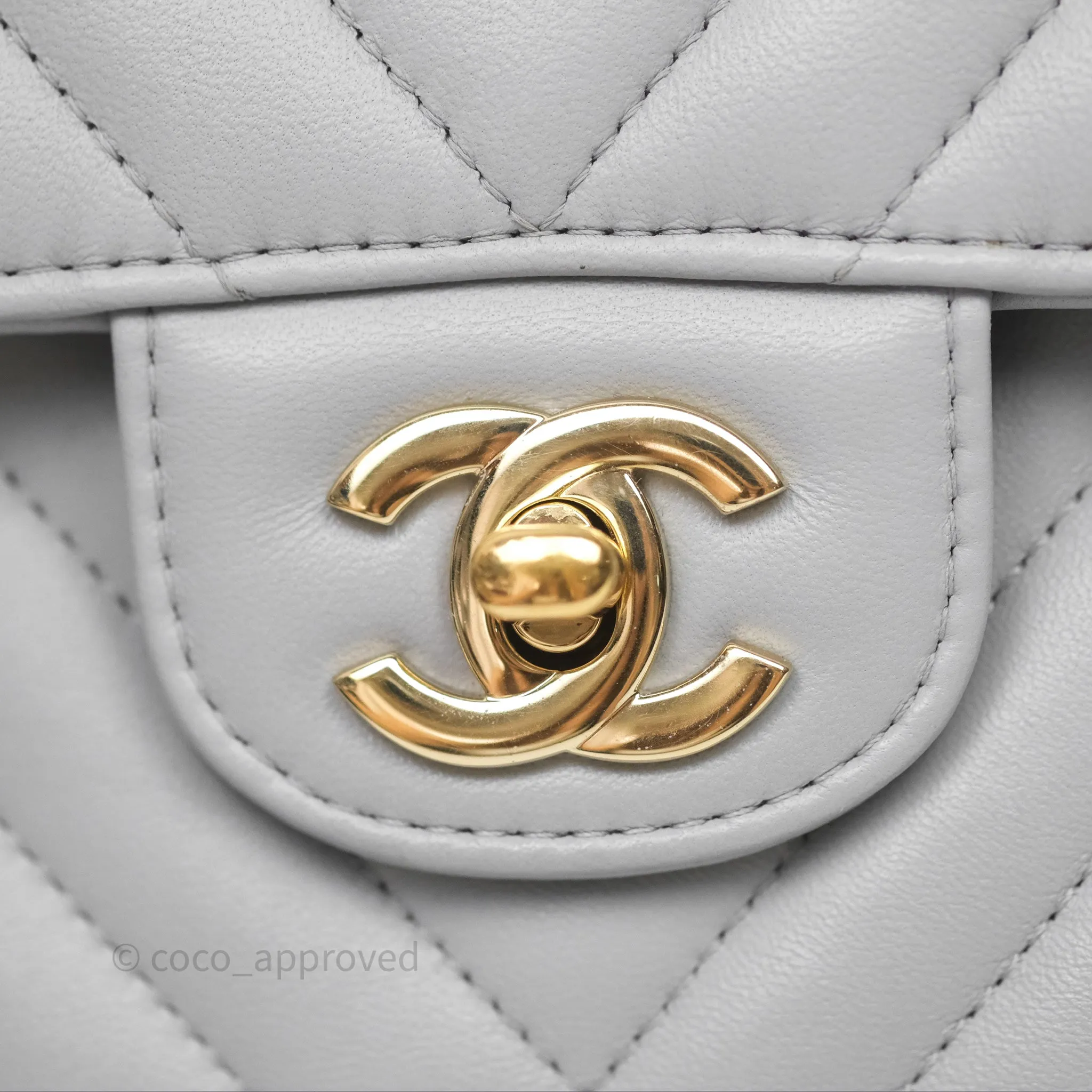 Chanel Classic M/L Medium Flap Chevron Grey Lambskin Gold Hardware