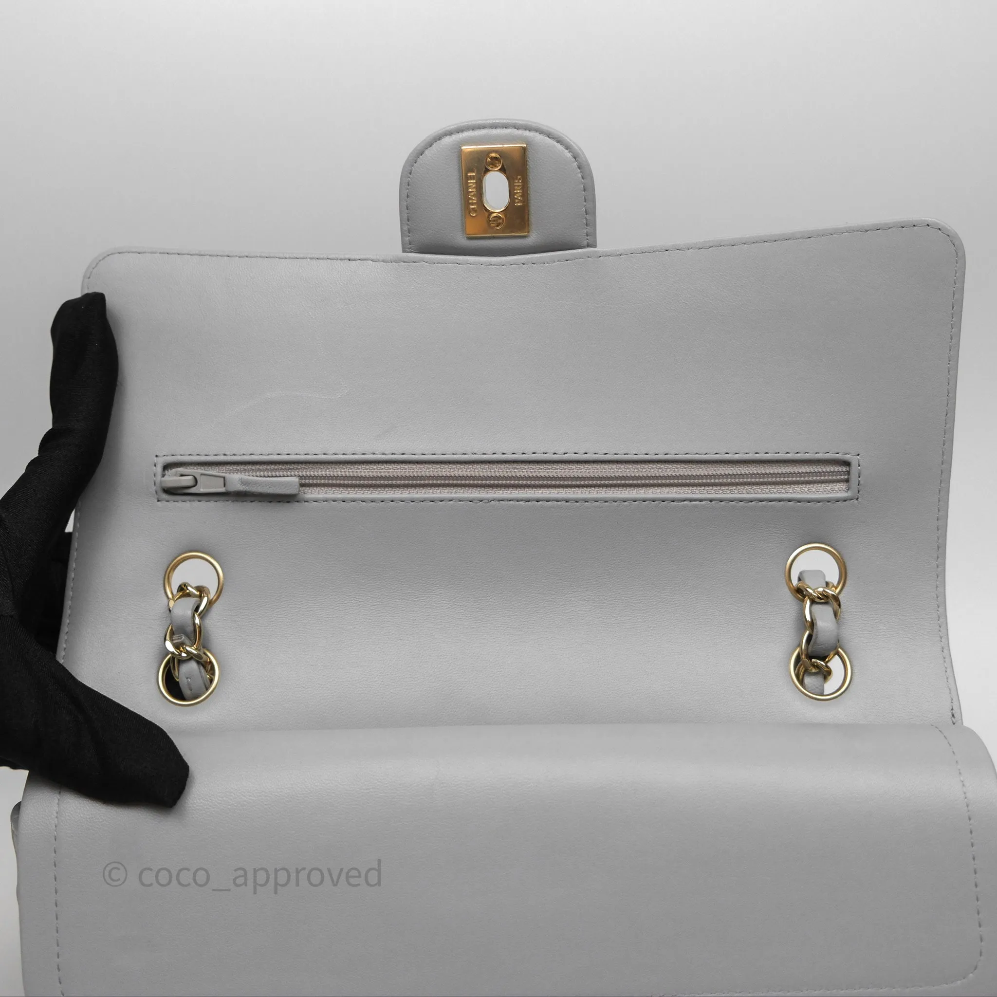 Chanel Classic M/L Medium Flap Chevron Grey Lambskin Gold Hardware