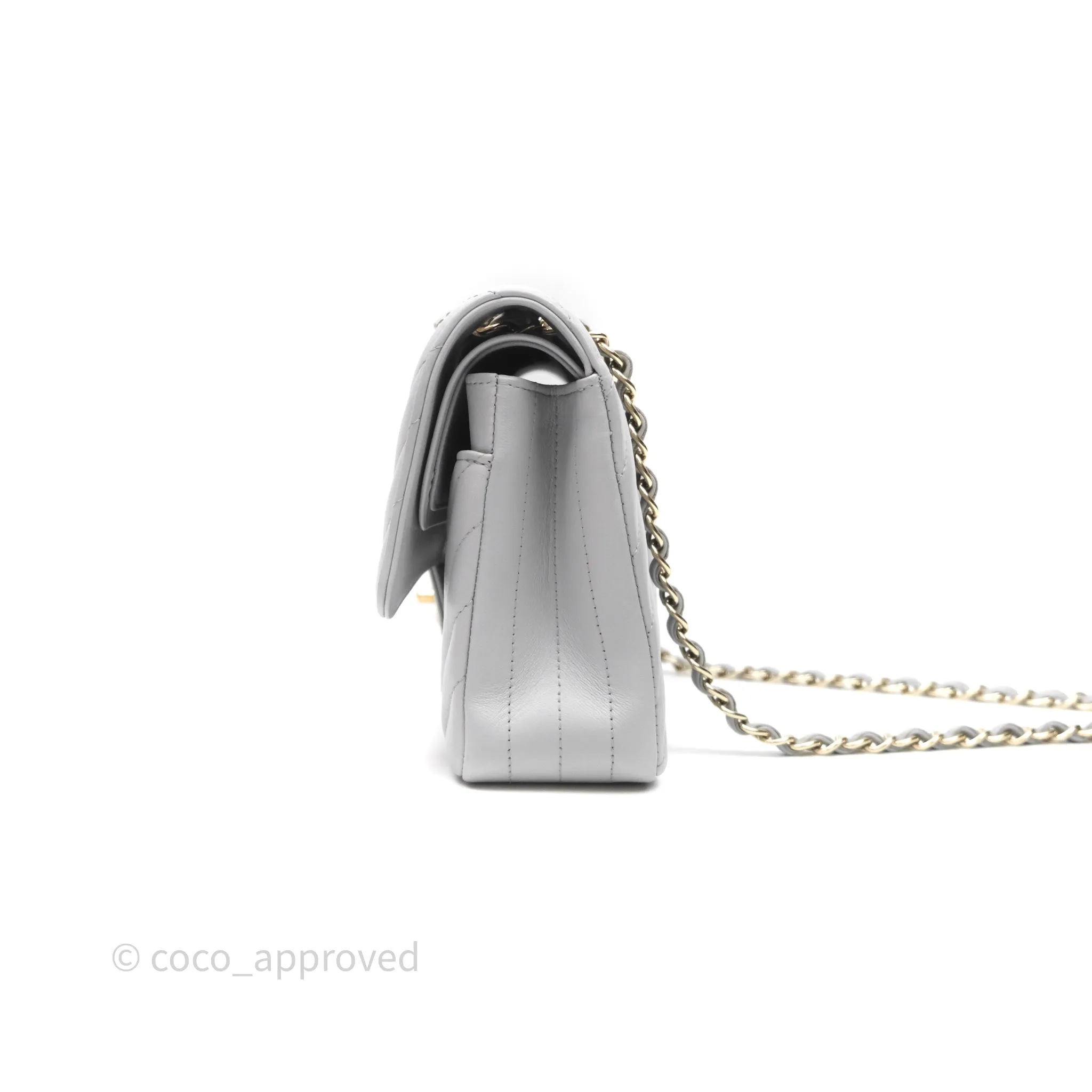 Chanel Classic M/L Medium Flap Chevron Grey Lambskin Gold Hardware