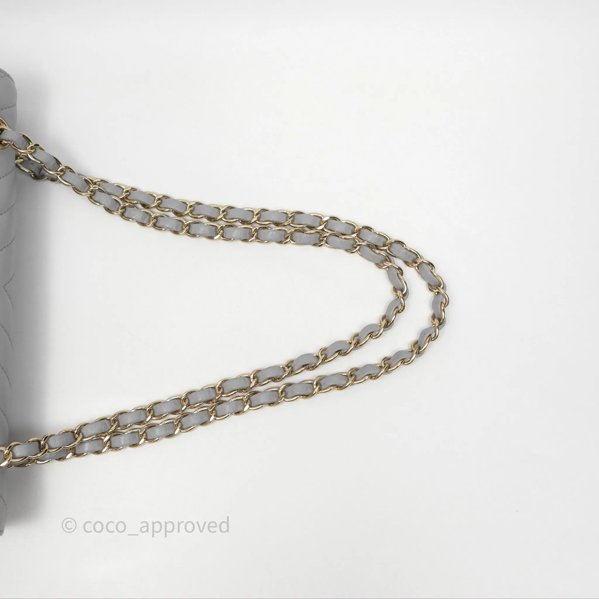 Chanel Classic M/L Medium Flap Chevron Grey Lambskin Gold Hardware