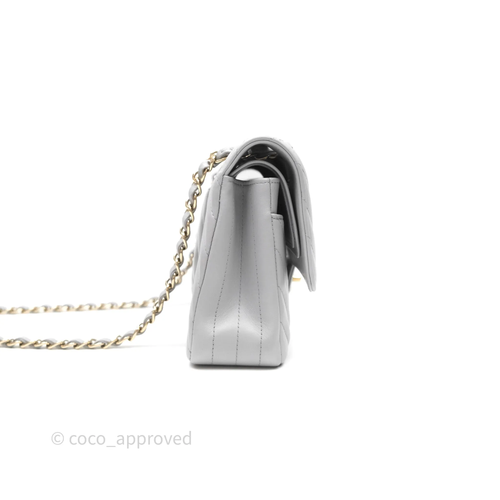 Chanel Classic M/L Medium Flap Chevron Grey Lambskin Gold Hardware