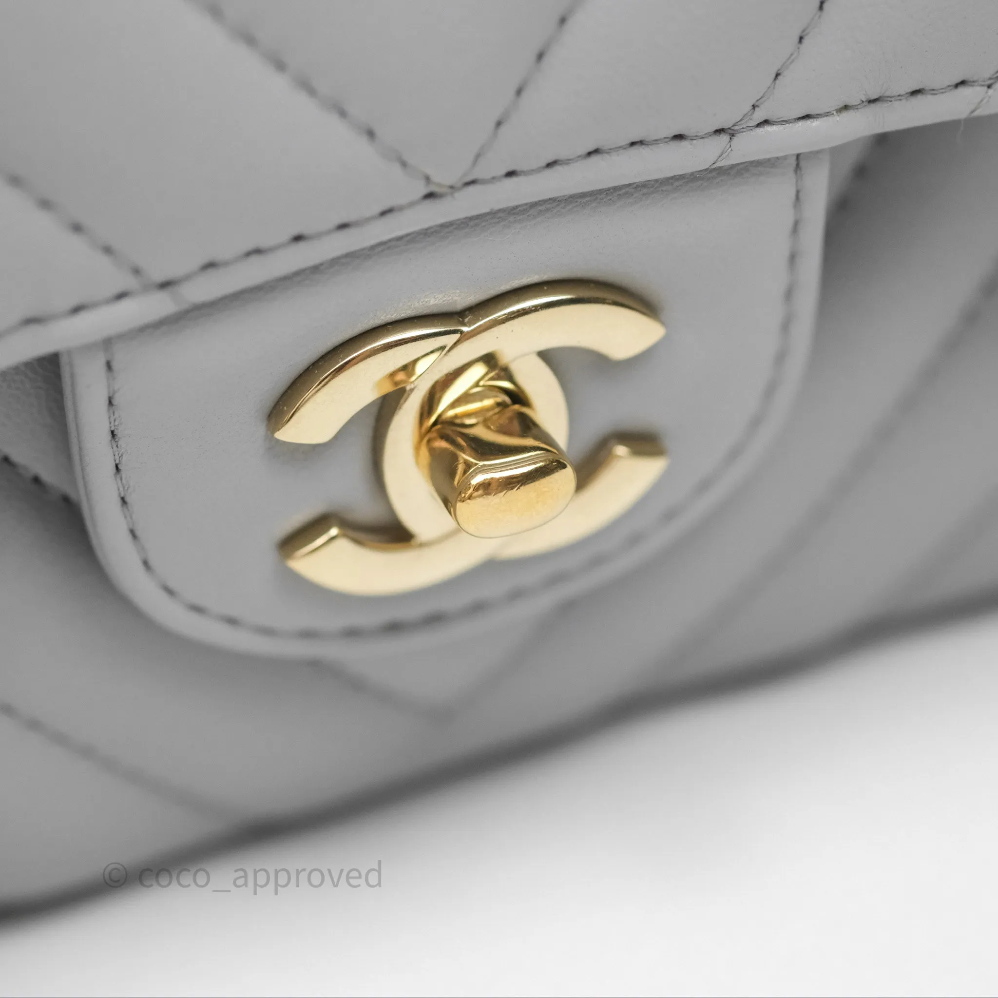 Chanel Classic M/L Medium Flap Chevron Grey Lambskin Gold Hardware