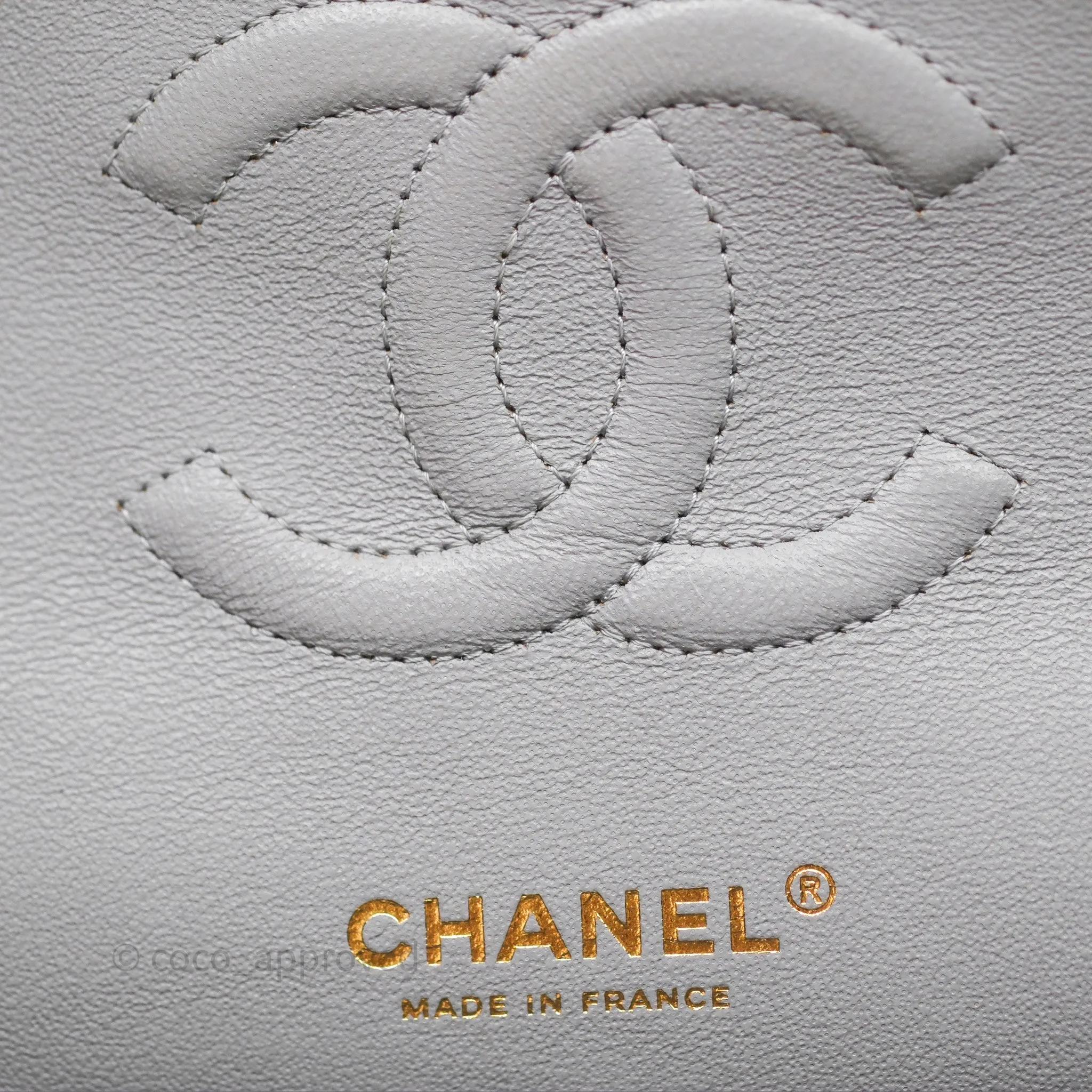 Chanel Classic M/L Medium Flap Chevron Grey Lambskin Gold Hardware