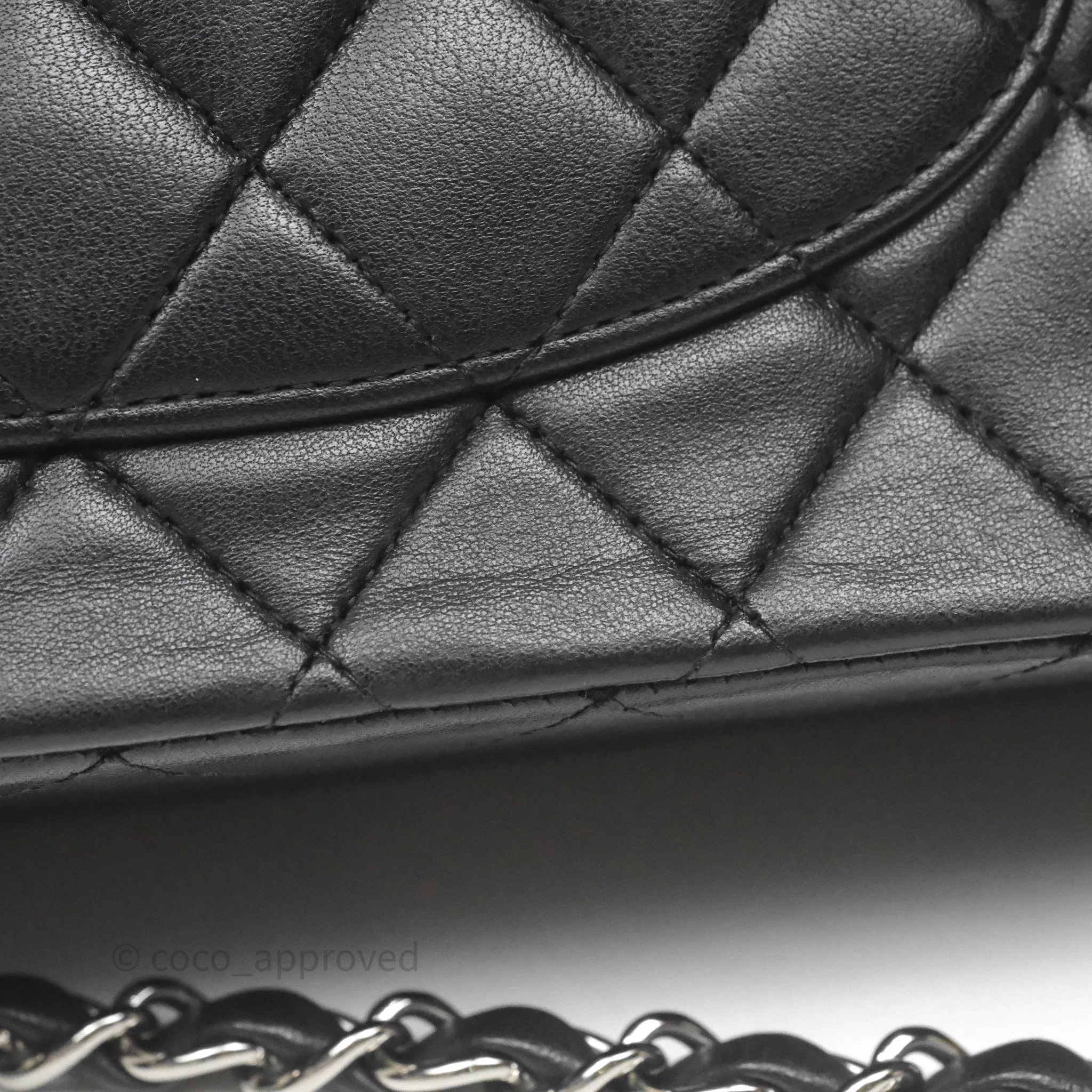 Chanel Classic M/L Medium Flap Quilted Black Lambskin Silver Hardware