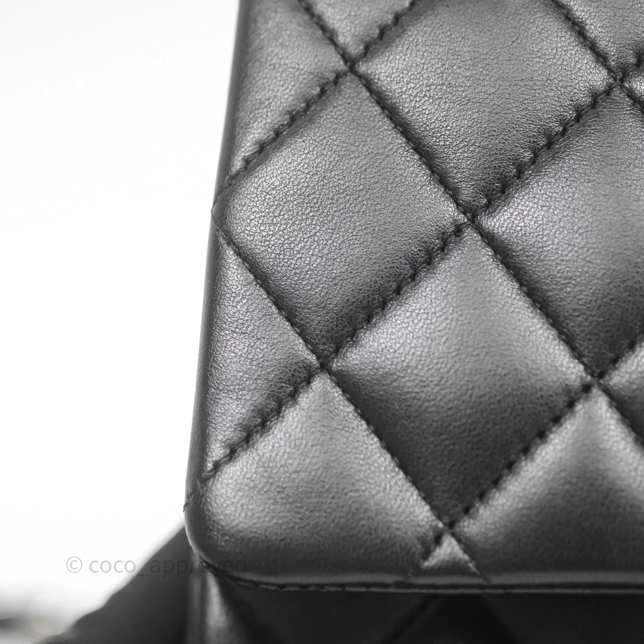 Chanel Classic M/L Medium Flap Quilted Black Lambskin Silver Hardware