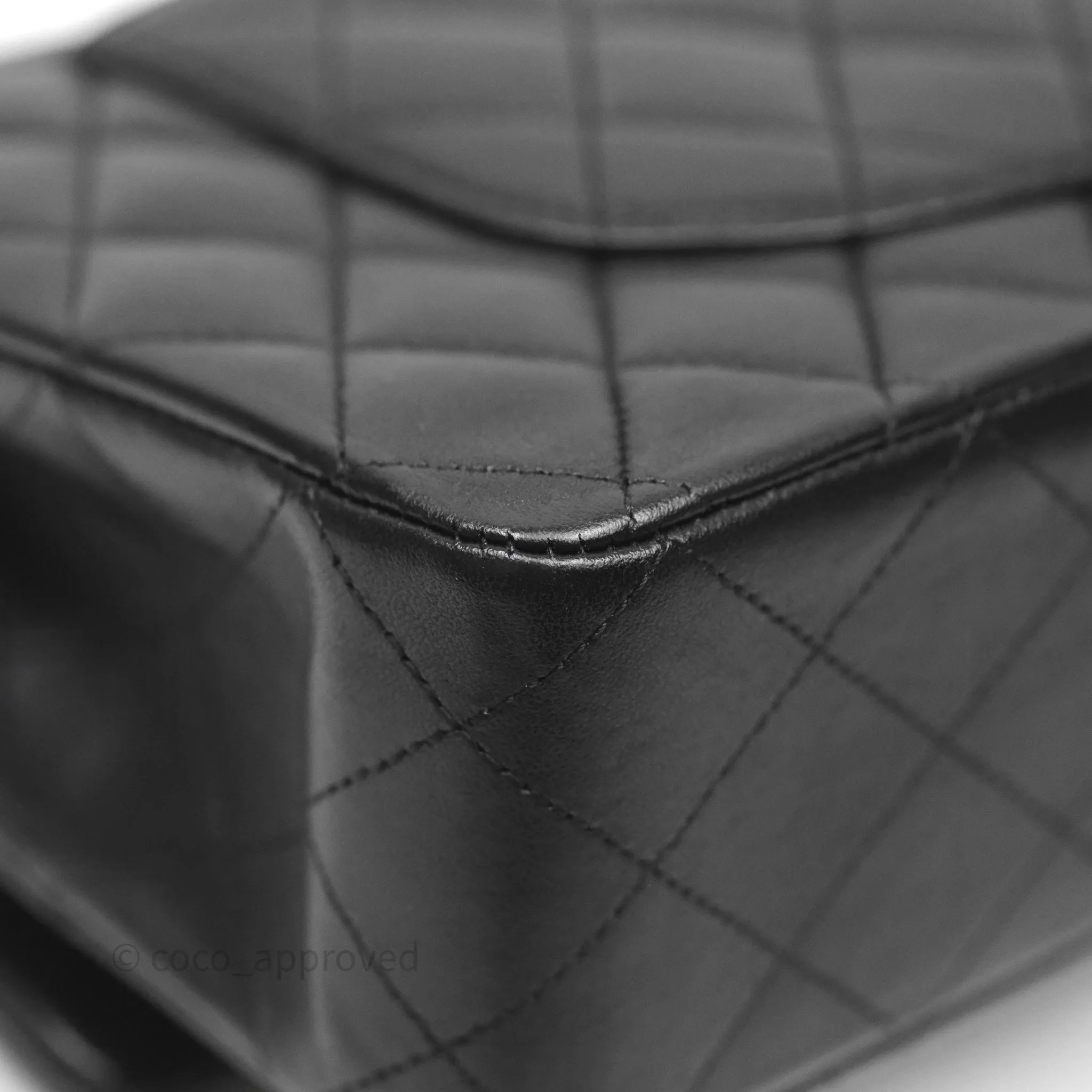 Chanel Classic M/L Medium Flap Quilted Black Lambskin Silver Hardware