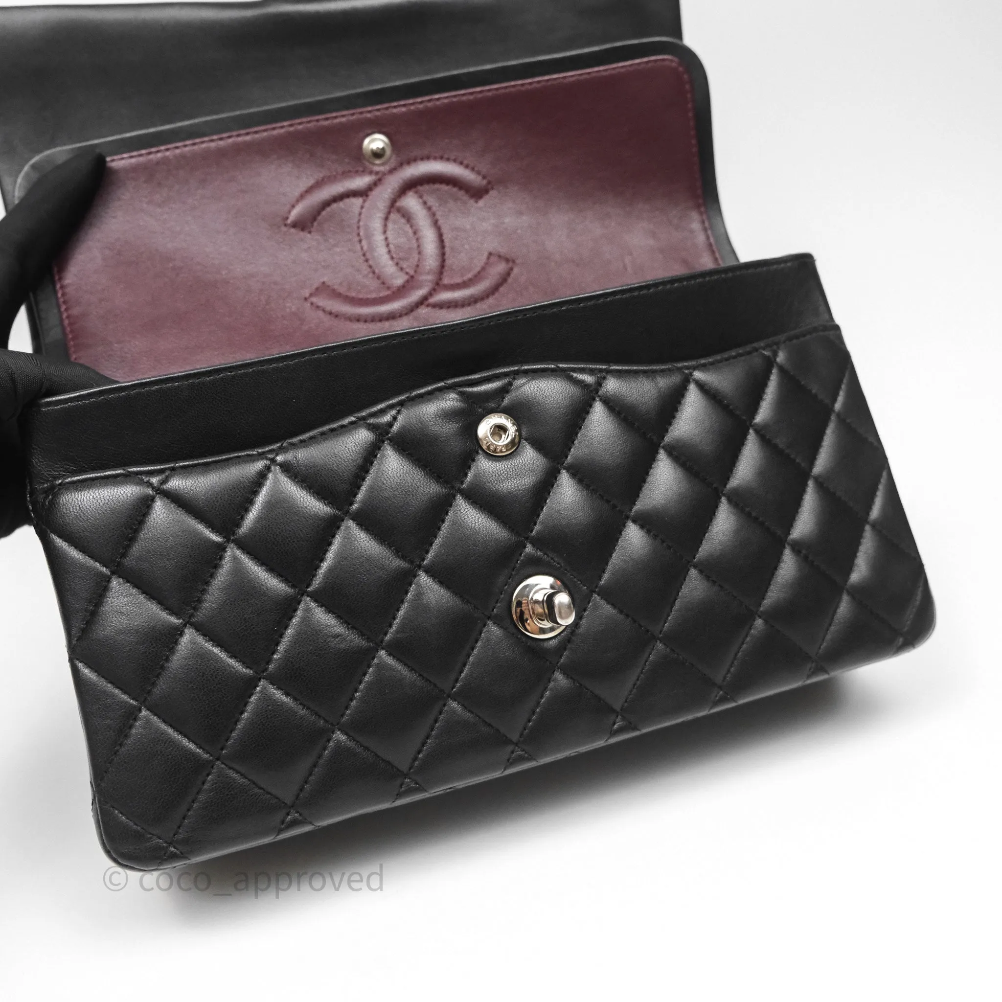 Chanel Classic M/L Medium Flap Quilted Black Lambskin Silver Hardware