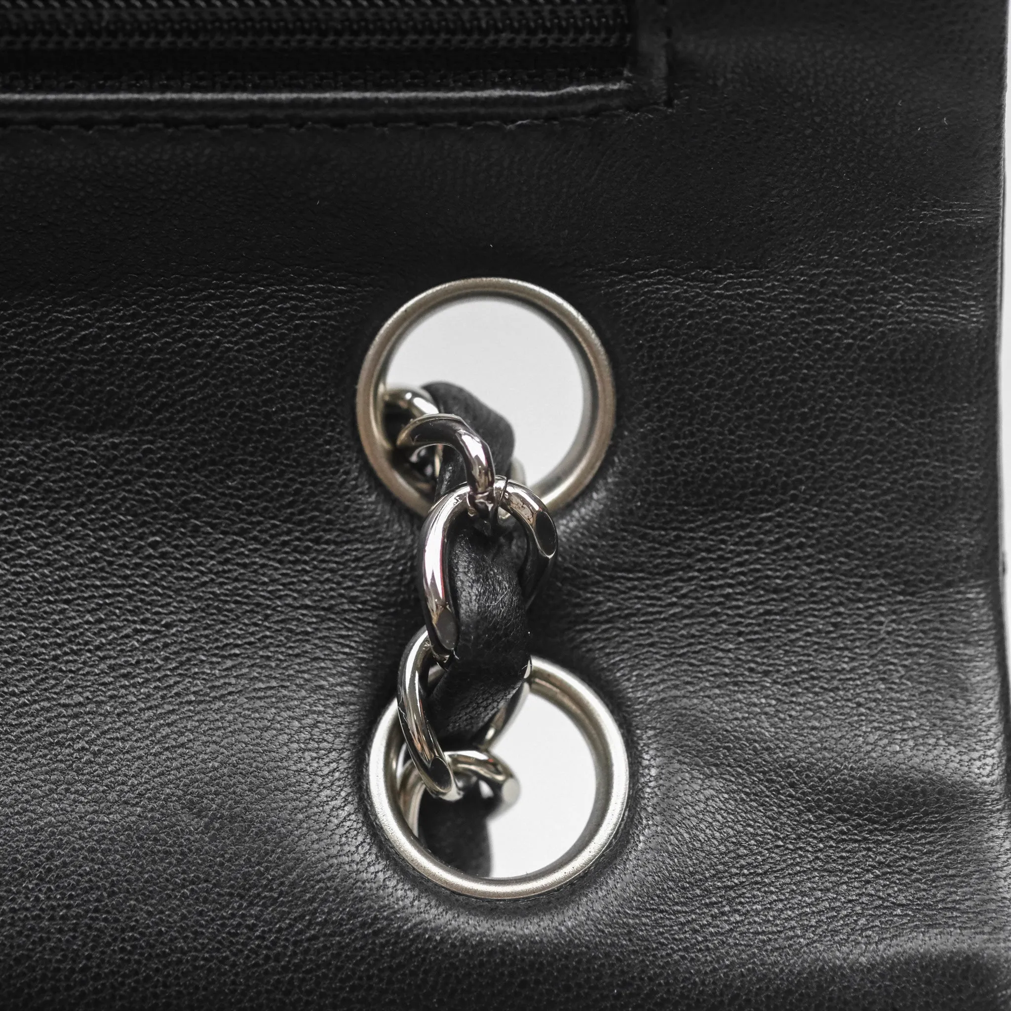 Chanel Classic M/L Medium Flap Quilted Black Lambskin Silver Hardware