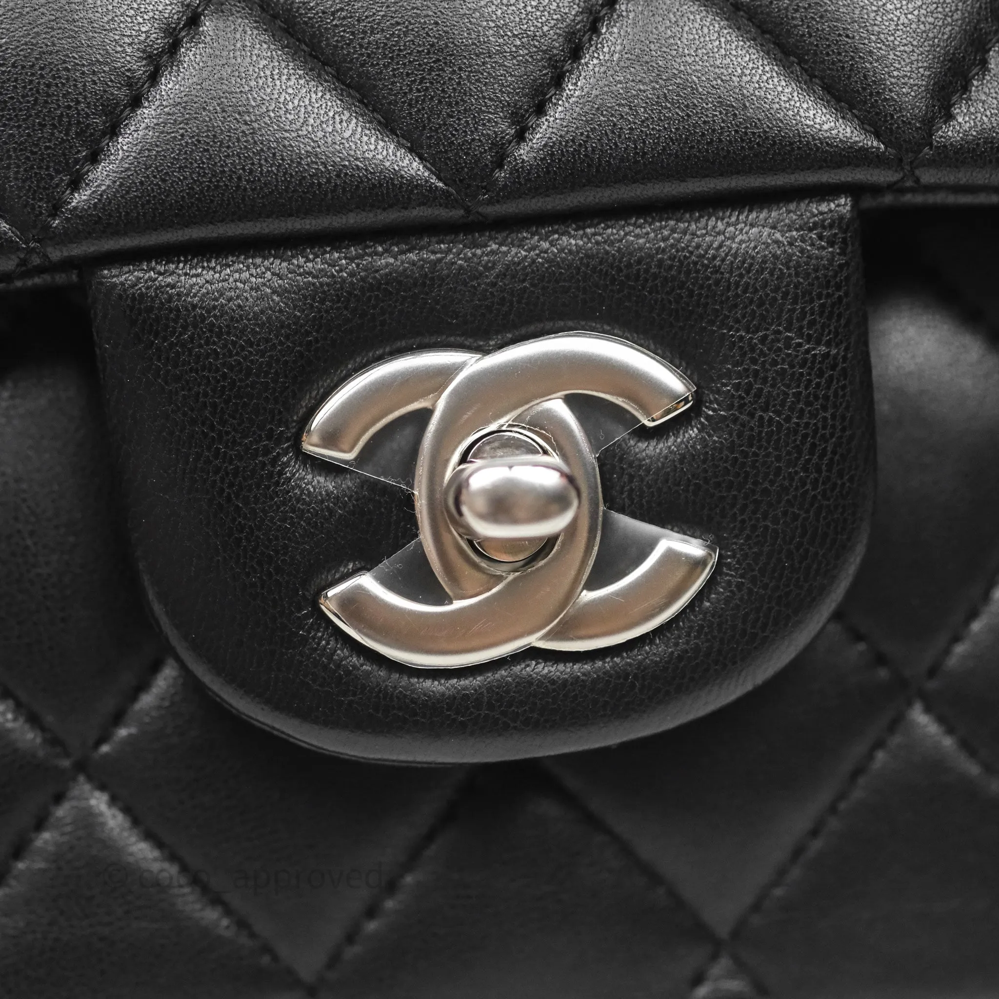 Chanel Classic M/L Medium Flap Quilted Black Lambskin Silver Hardware