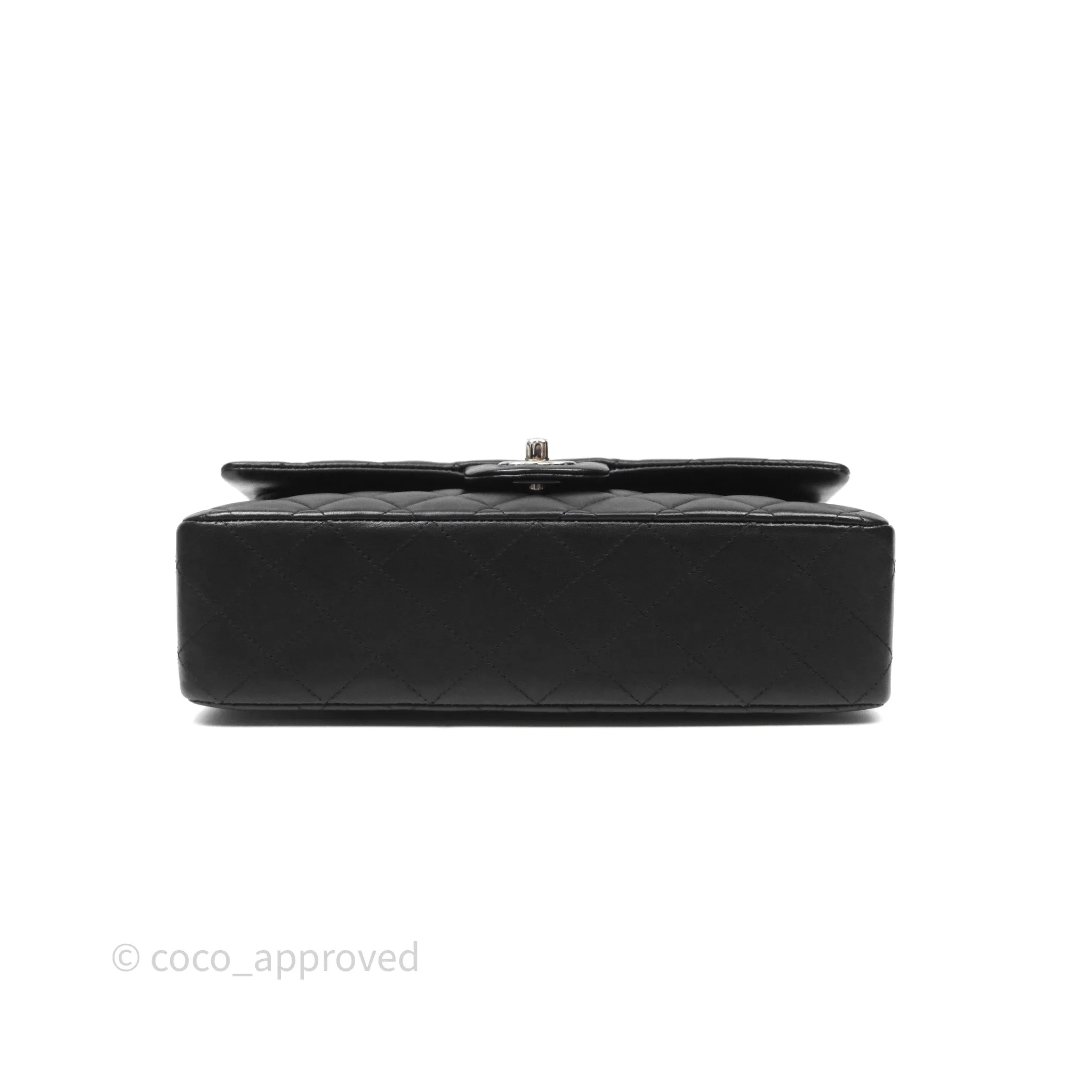 Chanel Classic M/L Medium Flap Quilted Black Lambskin Silver Hardware