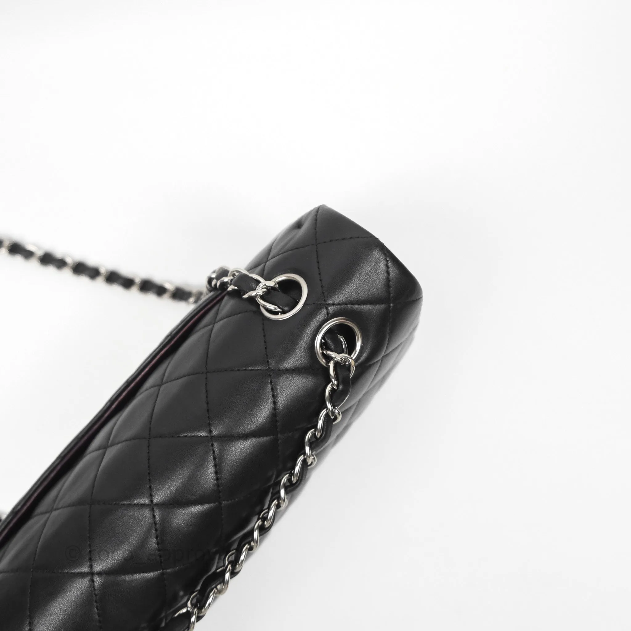 Chanel Classic M/L Medium Flap Quilted Black Lambskin Silver Hardware