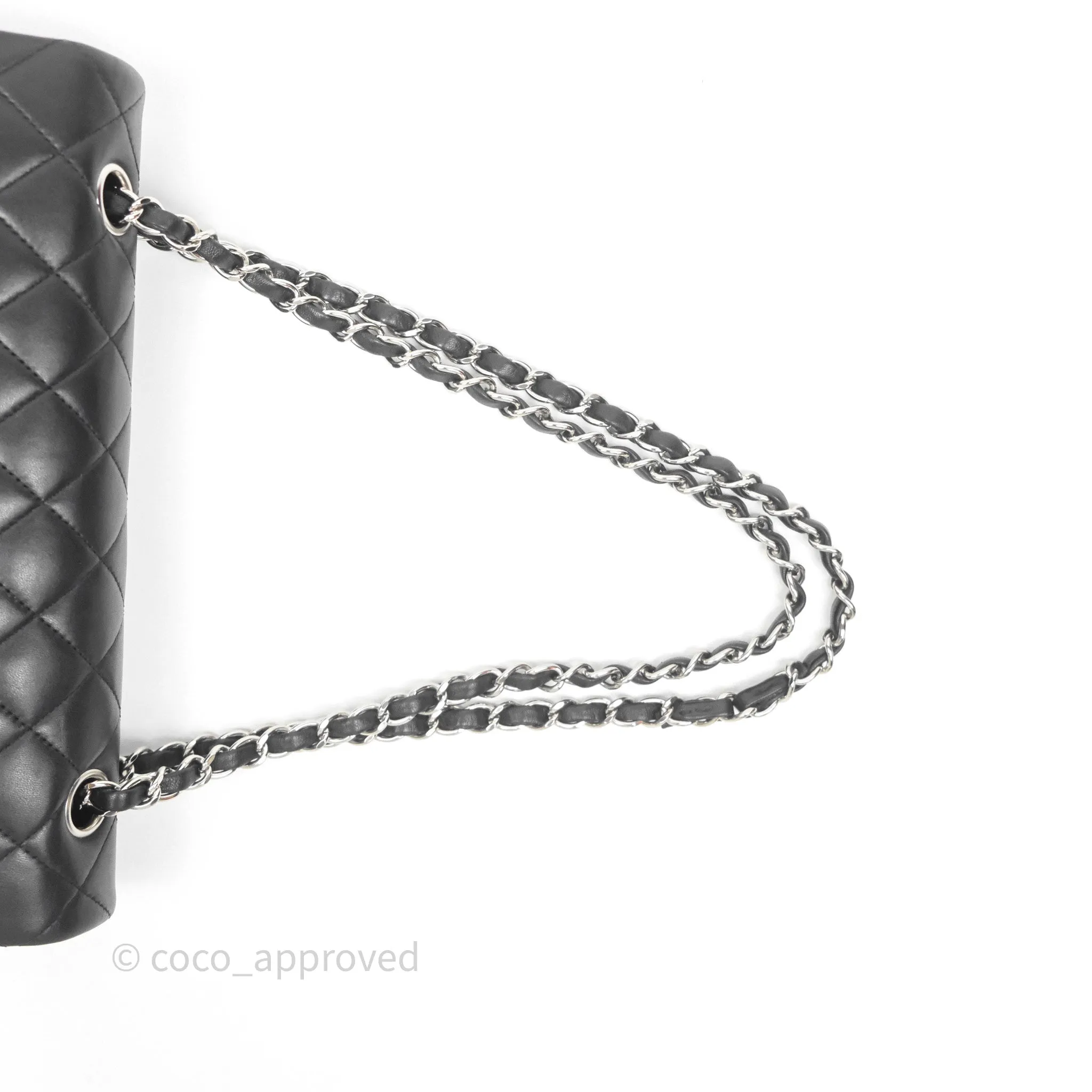 Chanel Classic M/L Medium Flap Quilted Black Lambskin Silver Hardware