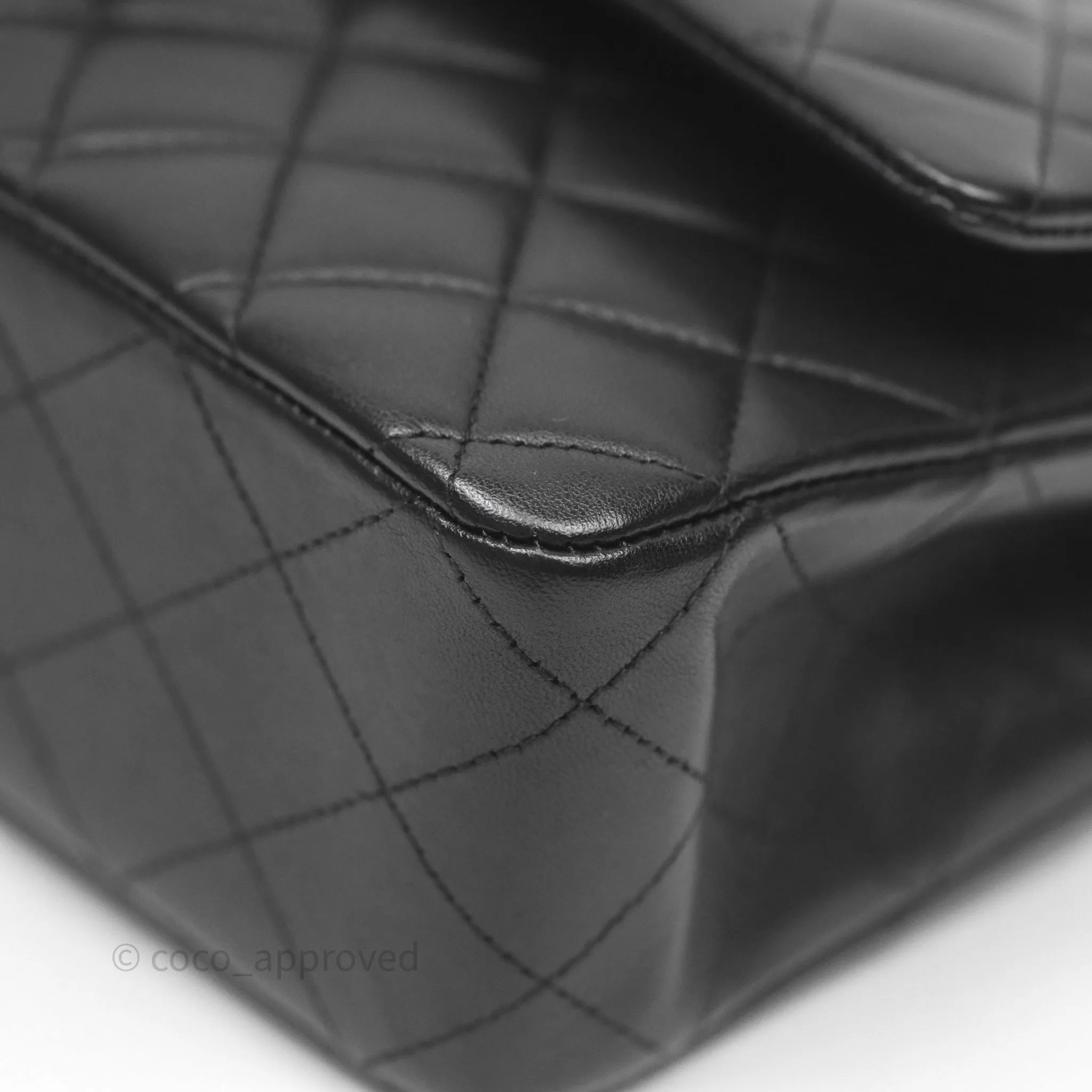 Chanel Classic M/L Medium Flap Quilted Black Lambskin Silver Hardware
